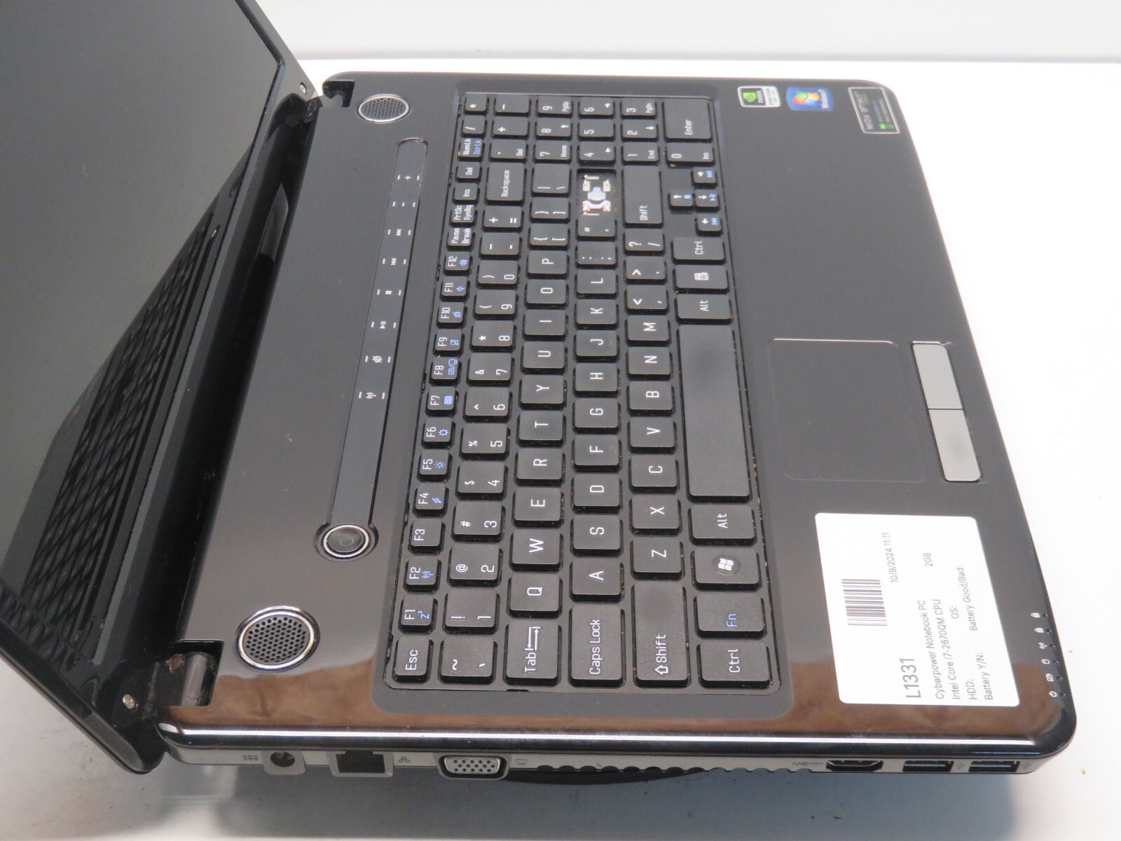 Cyberpower Notebook PC Intel Core i7-2670QM CPU 2.20GHz 2GB NO HDD No Batt READ