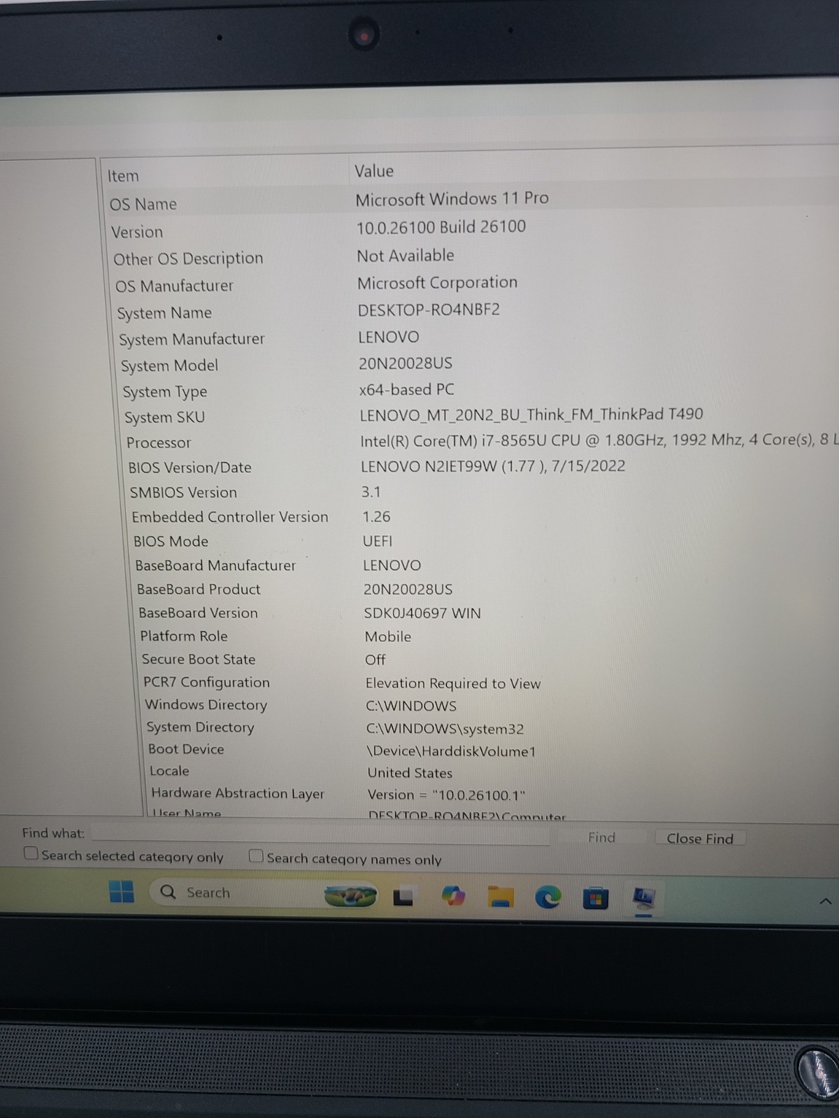 Lenovo ThinkPad T490 i7-8565U 1.80GHz 16GB Ram 256GB SSD Win 11 Pro
