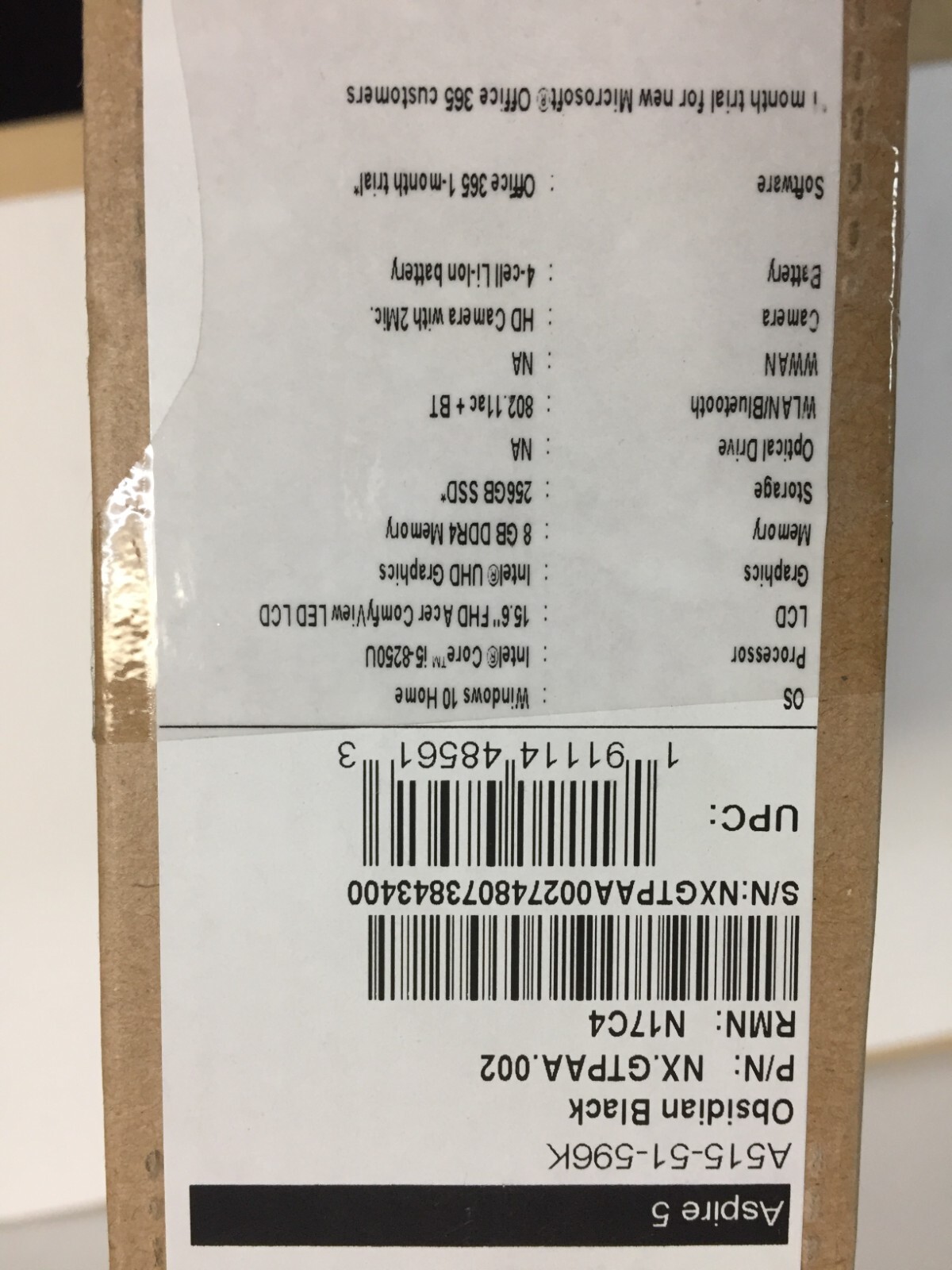 *Bad Battery*Acer Aspire 5 A515-51-596K 15.6″ Laptop/i5-8250U/8GB/256GB SSD/W10H