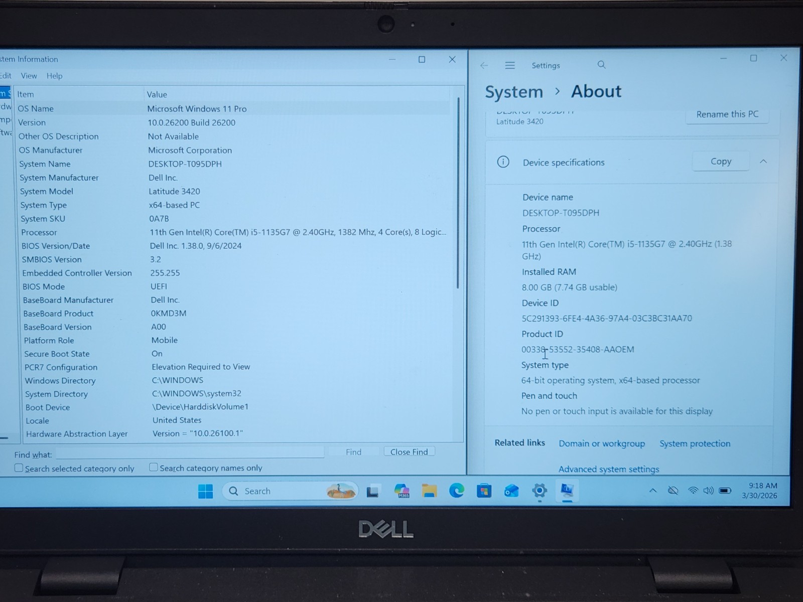 Dell Latitude 3420 Core i5-1135G7 2.4GHz 8GB 256GB NVMe 14″ W11P Laptop *READ*