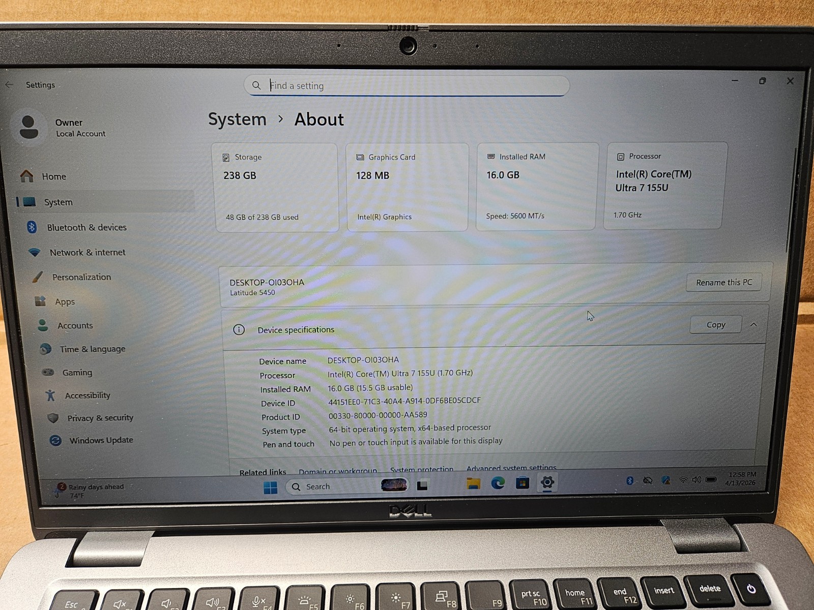 Dell Latitude 5450 | Core Ultra 7 155U | 16GB RAM | 256GB NVMe |