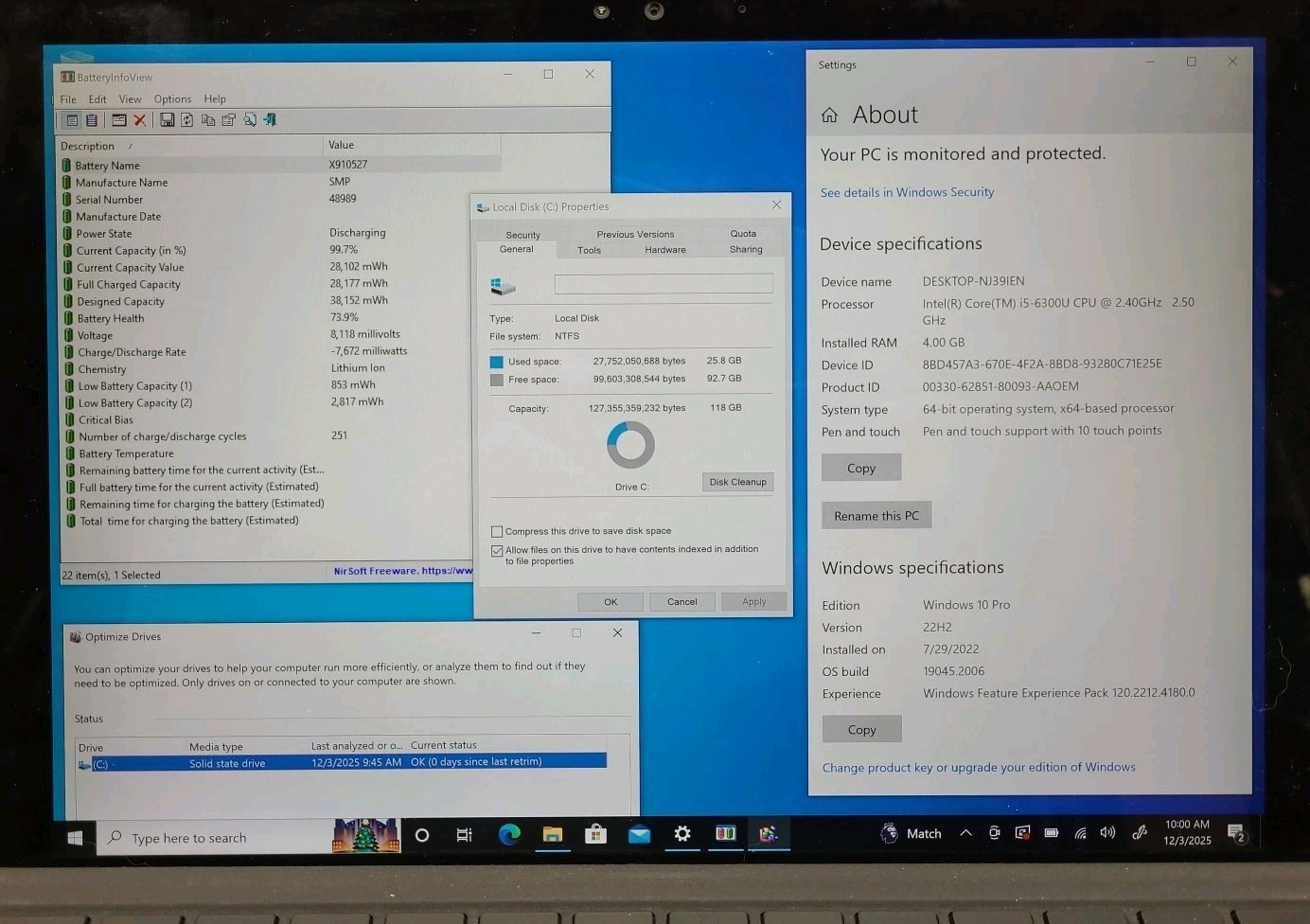 Microsoft Surface Pro 4, Intel Core i5-6300U, 4GB RAM, 128GB SSD, W10P *READ*