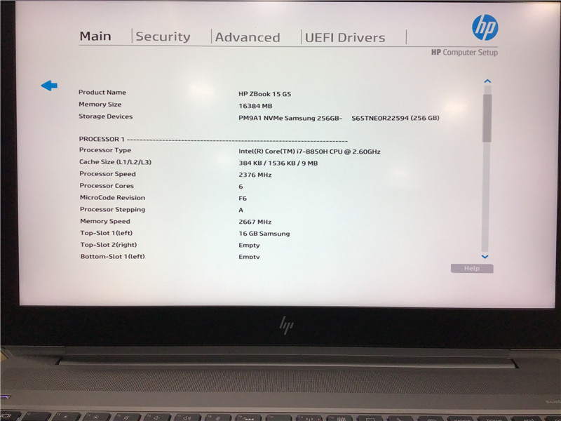 HP ZBook 15 G5 Laptop i7-8850H 2.6GHz 16GB 256GB P2000 Win10 Pro COA