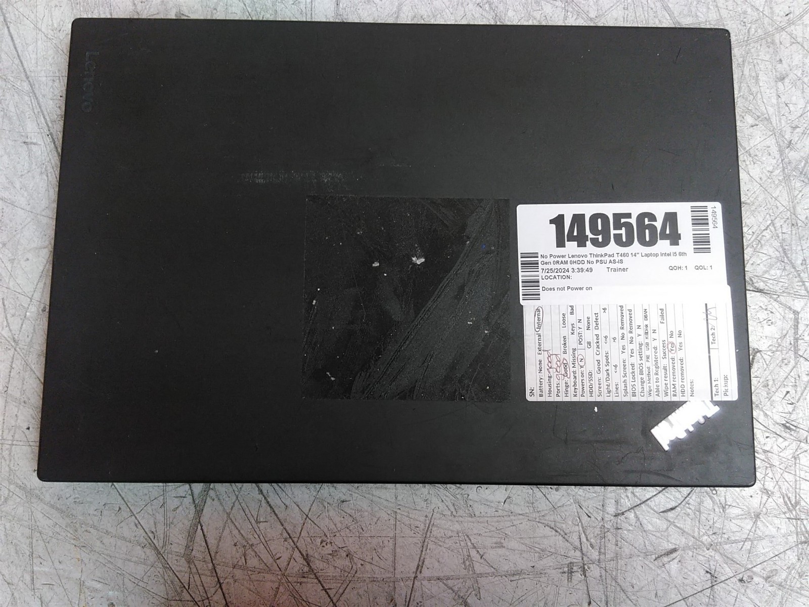 No Power Lenovo ThinkPad T460 14″ Laptop Intel i5 6th Gen 0RAM 0HDD No PSU