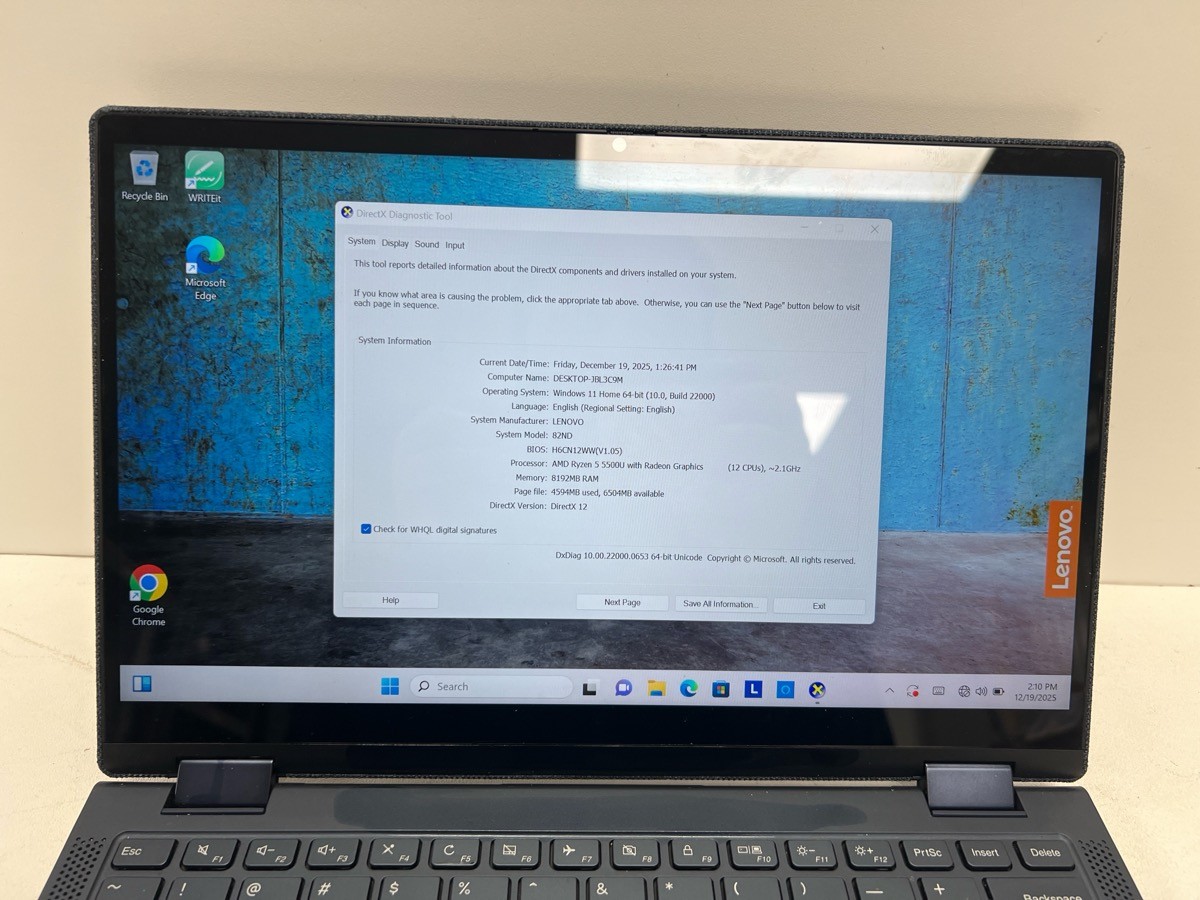 Win11 8GBRAM 12@2.1GHZ 256GBSSD Yoga Laptop With Charger (P09030018)
