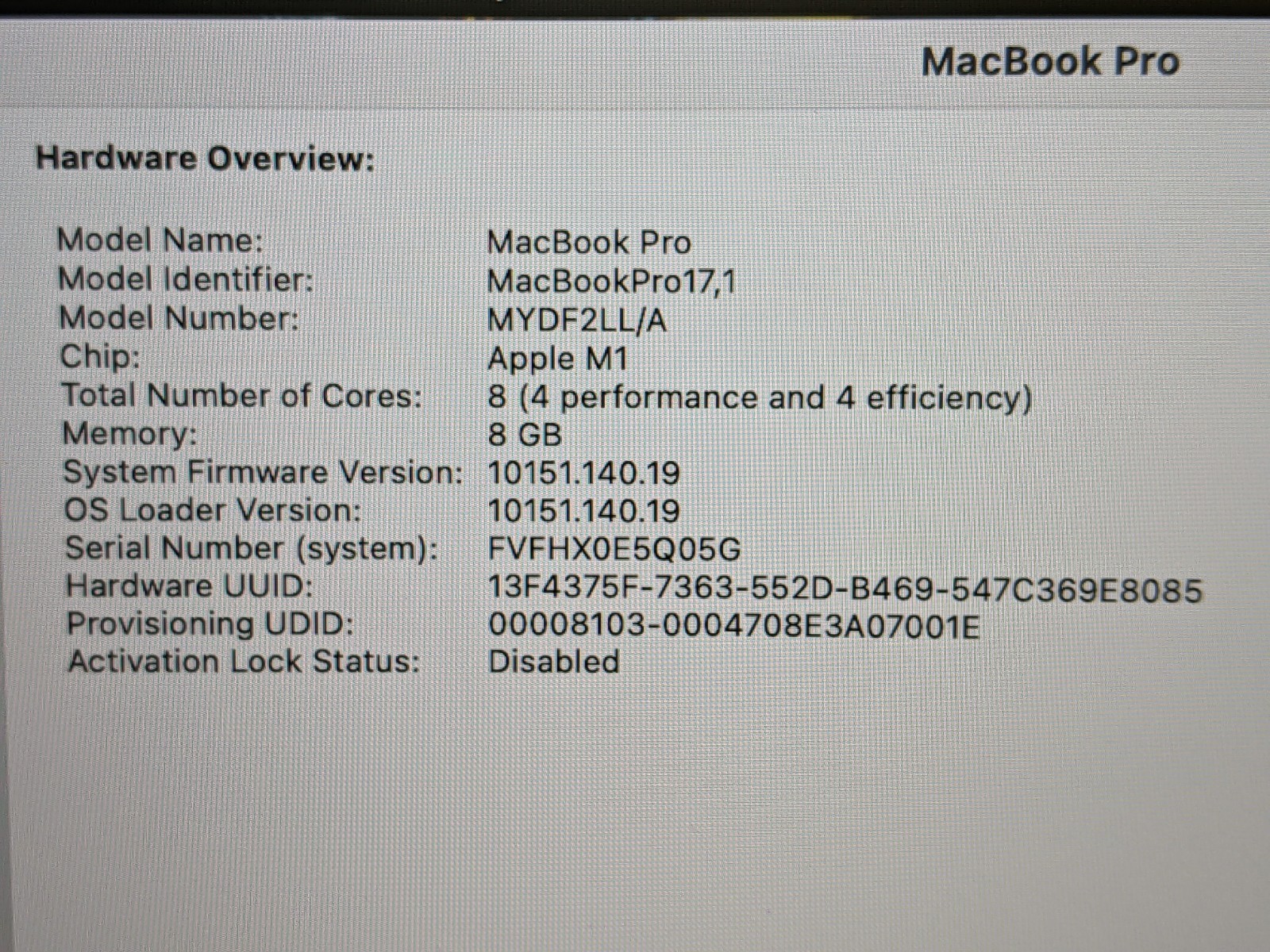 Apple MacBook Pro A2338 (2020) 13.3″ M1 8CPU/8GPU 3.2GHz 8GB 256GB MYDA2LL/A +PA