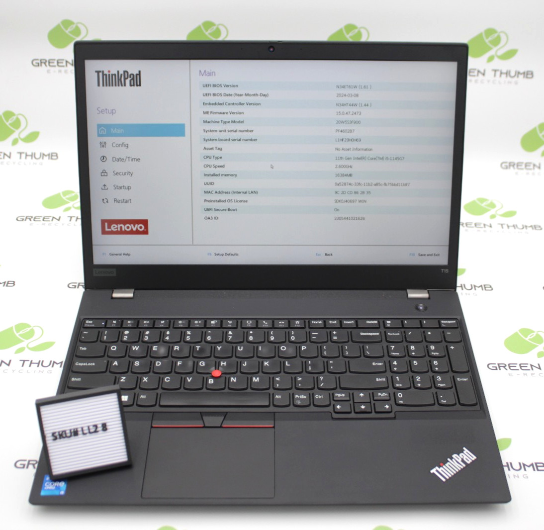 Lenovo ThinkPad T15 Gen 2 Laptop i5-1145G7 2.6GHz 16GB RAM NO OS NO SSD GRADE A