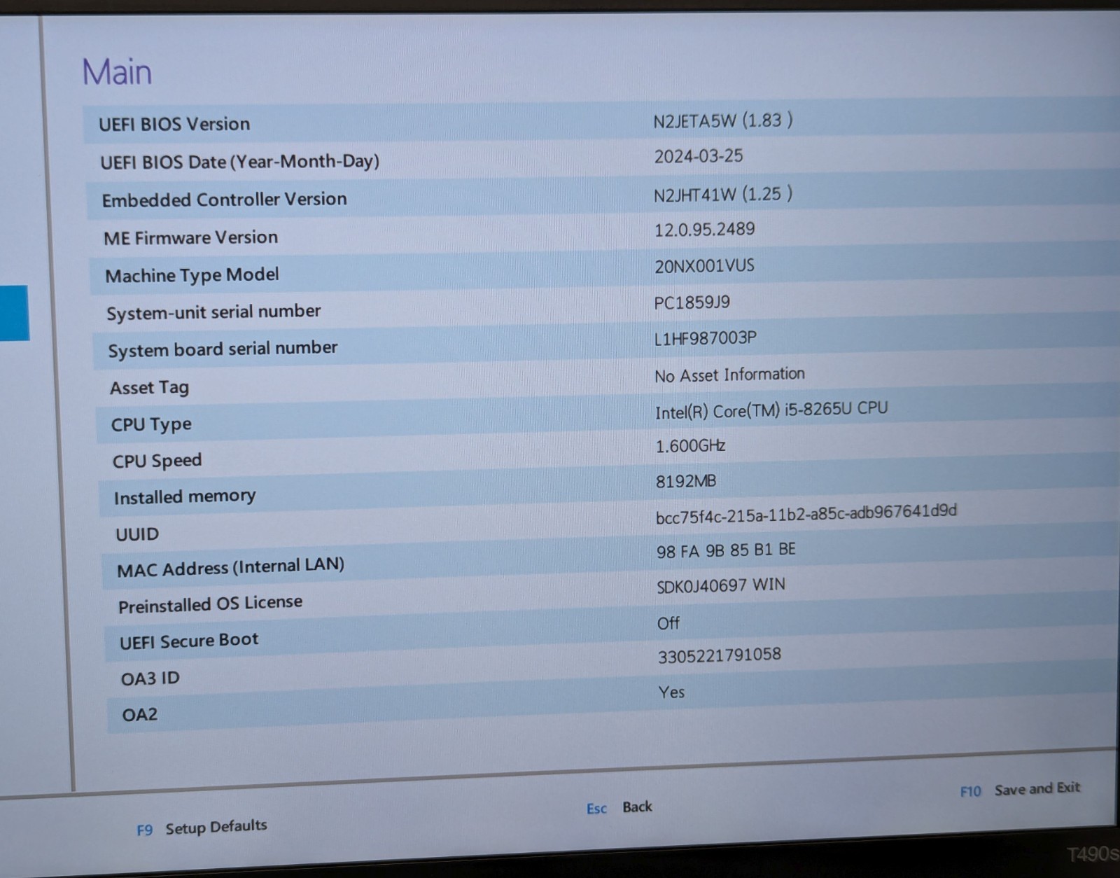 Lenovo ThinkPad T490s 14″ Laptop i5-8265U 1.60GHz 8GB RAM 256GB NVMe Win 11 Pro
