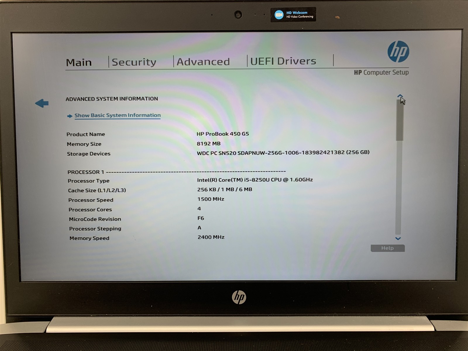 HP ProBook 450 G5 Intel i5-8250U 1.60GHz 8GB RAM 256GB NVMe M.2 SSD Windows 11