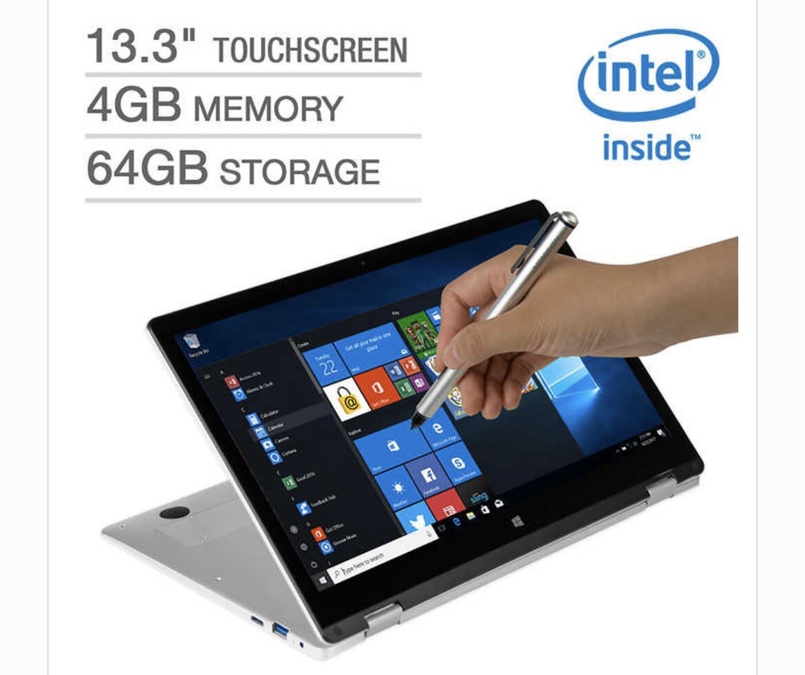 NuVision Hinge 13.3 2-in-1 Pen Capable Convertible Laptop – Intel Celeron, 1080P