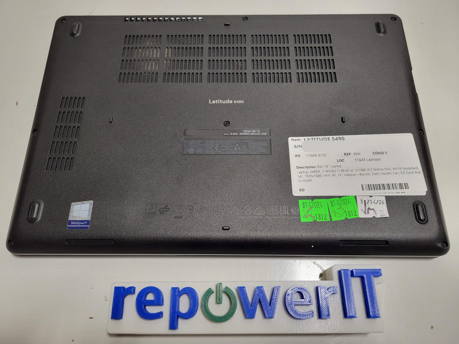 Dell Latitude 5490 14″ Laptop i7-8650U 1.9GHz 16GB 512GB M.2 NVMe SSD Grade B