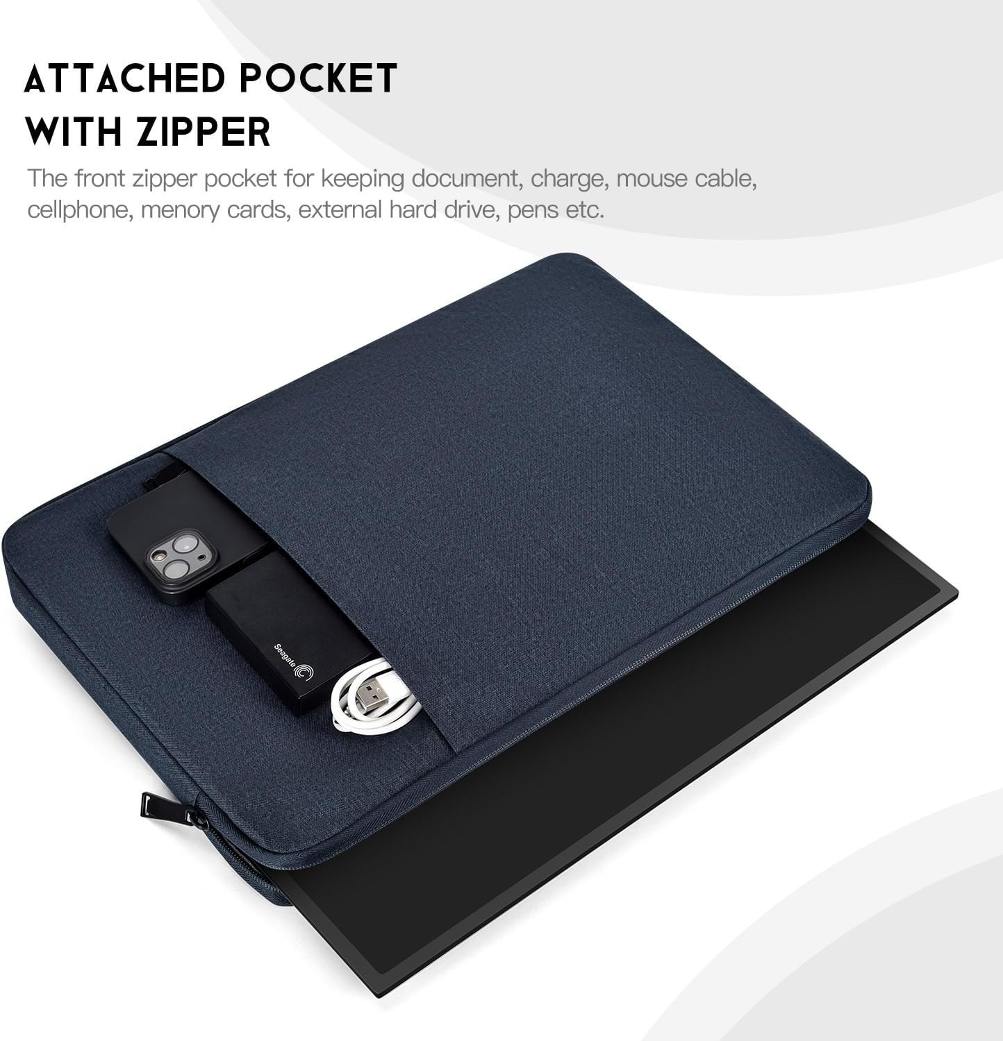 Portable Monitor Sleeve 15.6 16.1 inch, Padded Shockproof Carrying Case Bag