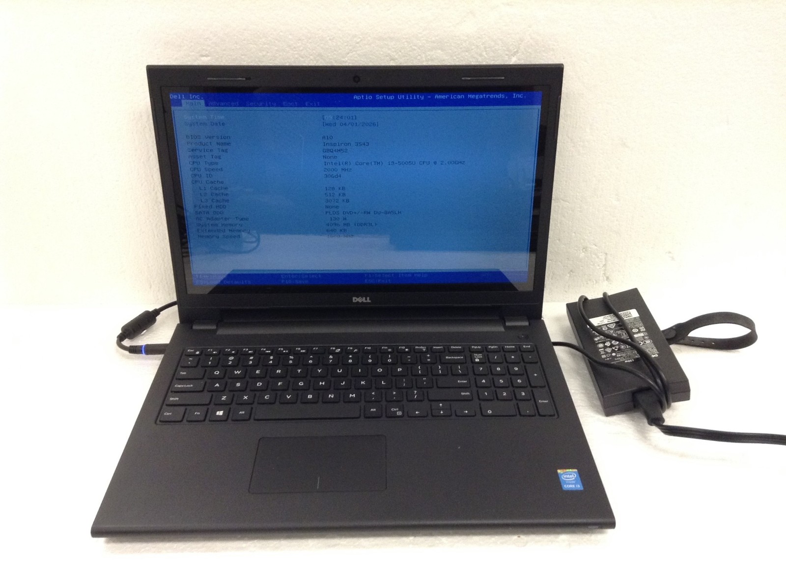 Dell Inspiron 15-3543 i3-5005U 2.0GHz Laptop 15.6″ w/4GB, DVD+RW, READ