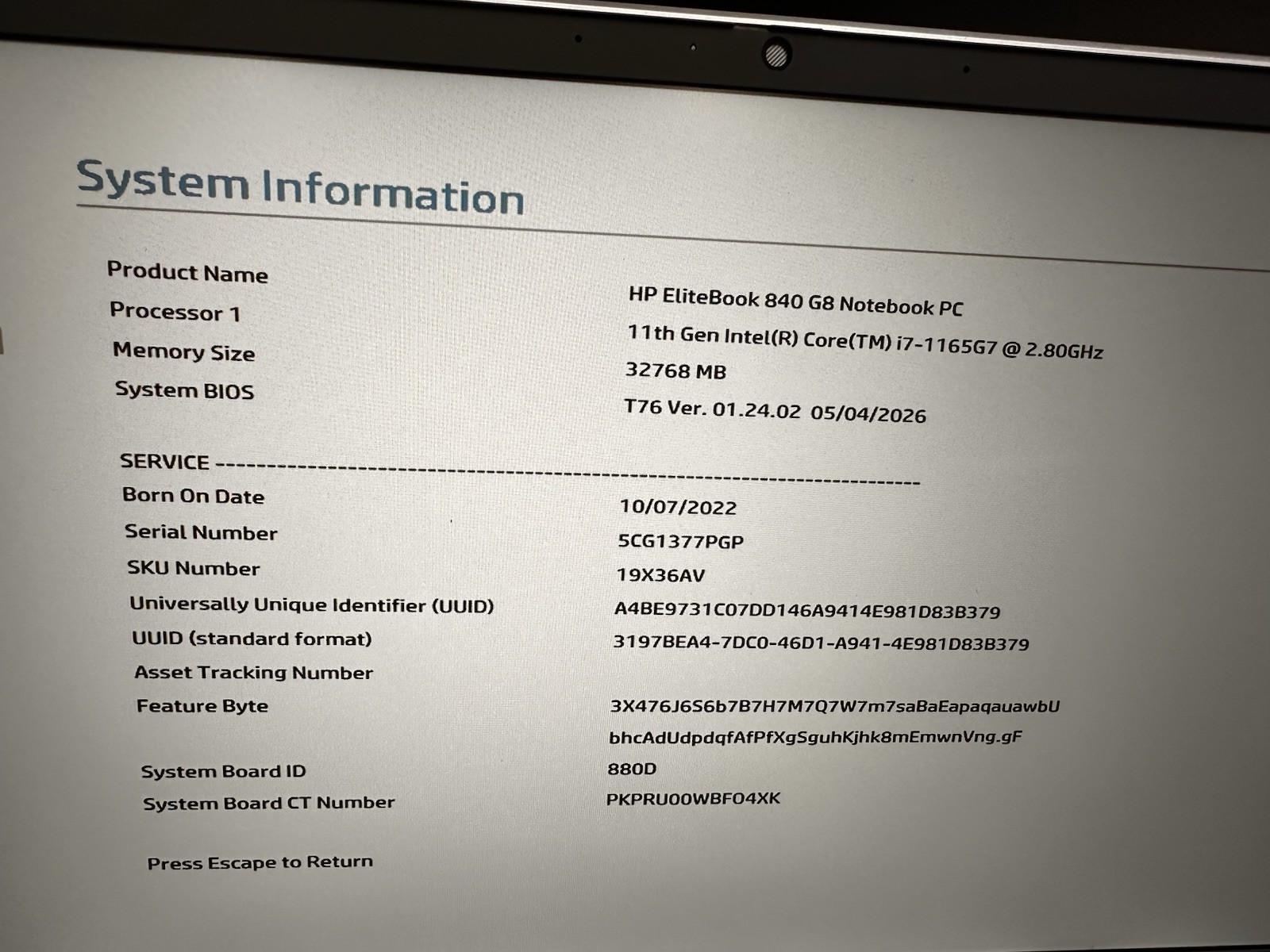 HP ELITEBOOK 840 G8 i7-1165G7 2.8 GHZ 32GB 512GB Ssd NVME /HP 65w adapter.#01