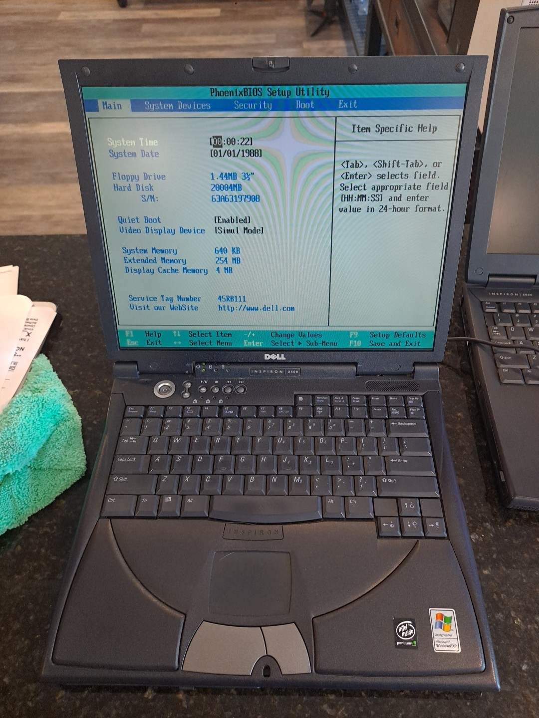 Vintage Dell Inspiron 2500 Working Laptop Boots To Bios No HDD No Charger
