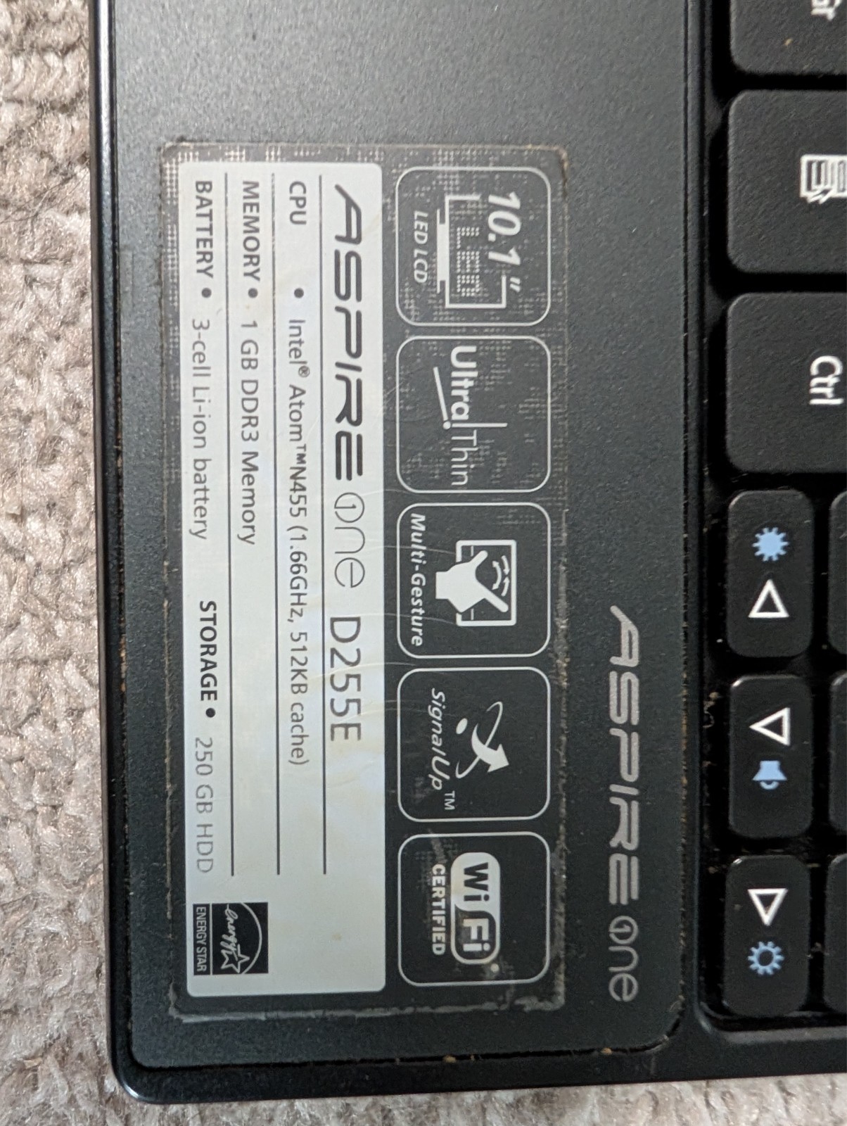 Acer Aspire One D255E Netbook Intel Atom Windows 7 Starter 10.1″ Black Webcam