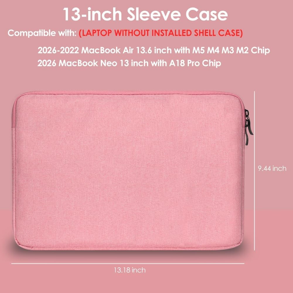 Pink 13-Inch Laptop Sleeve for MacBook Air 13.6 inch M5 M4 M3 (2024-2026)