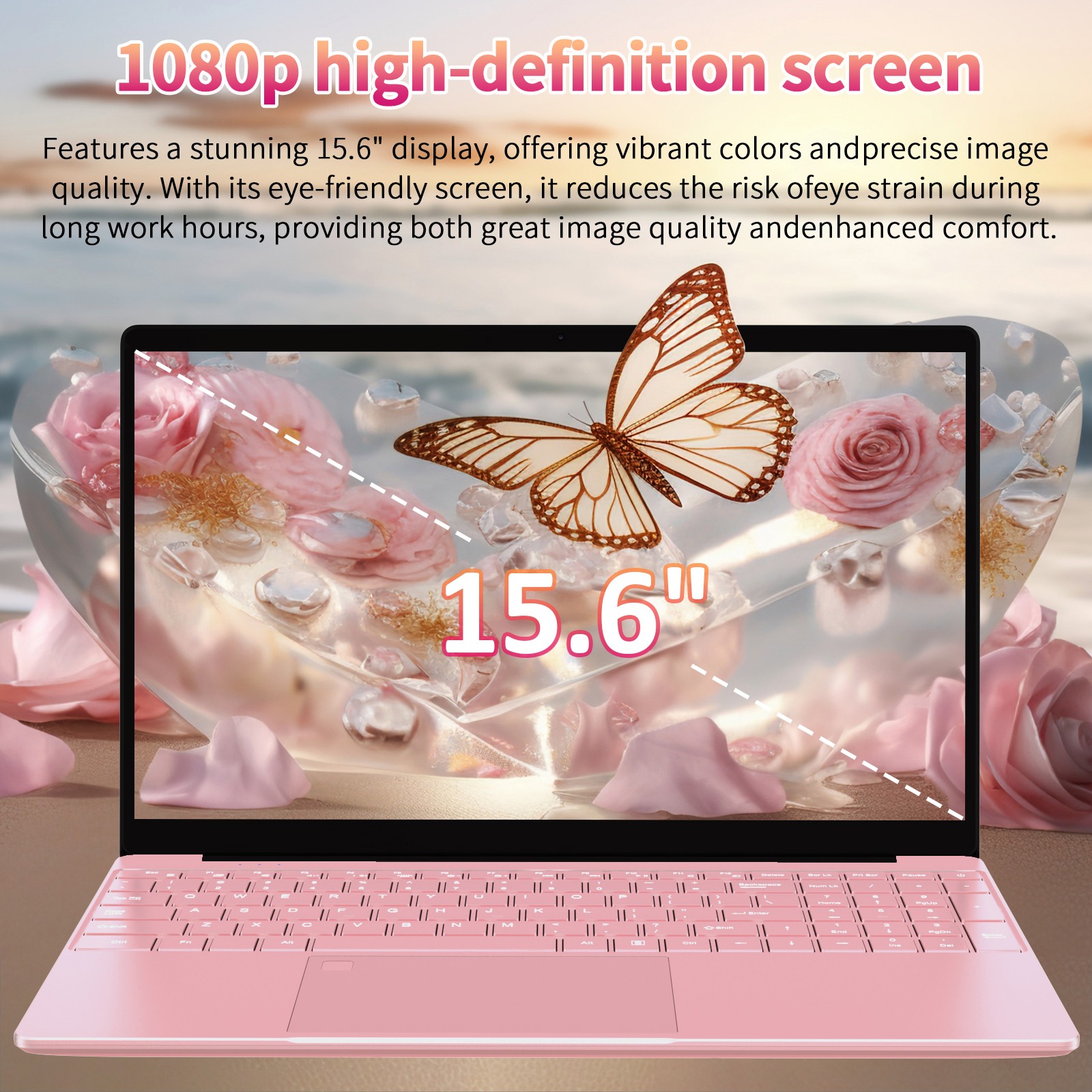 Pink Laptop 15.6″ FHD 4-Core N95 16GB DDR4 1TB SSD 8000mAh Portable Notebook New