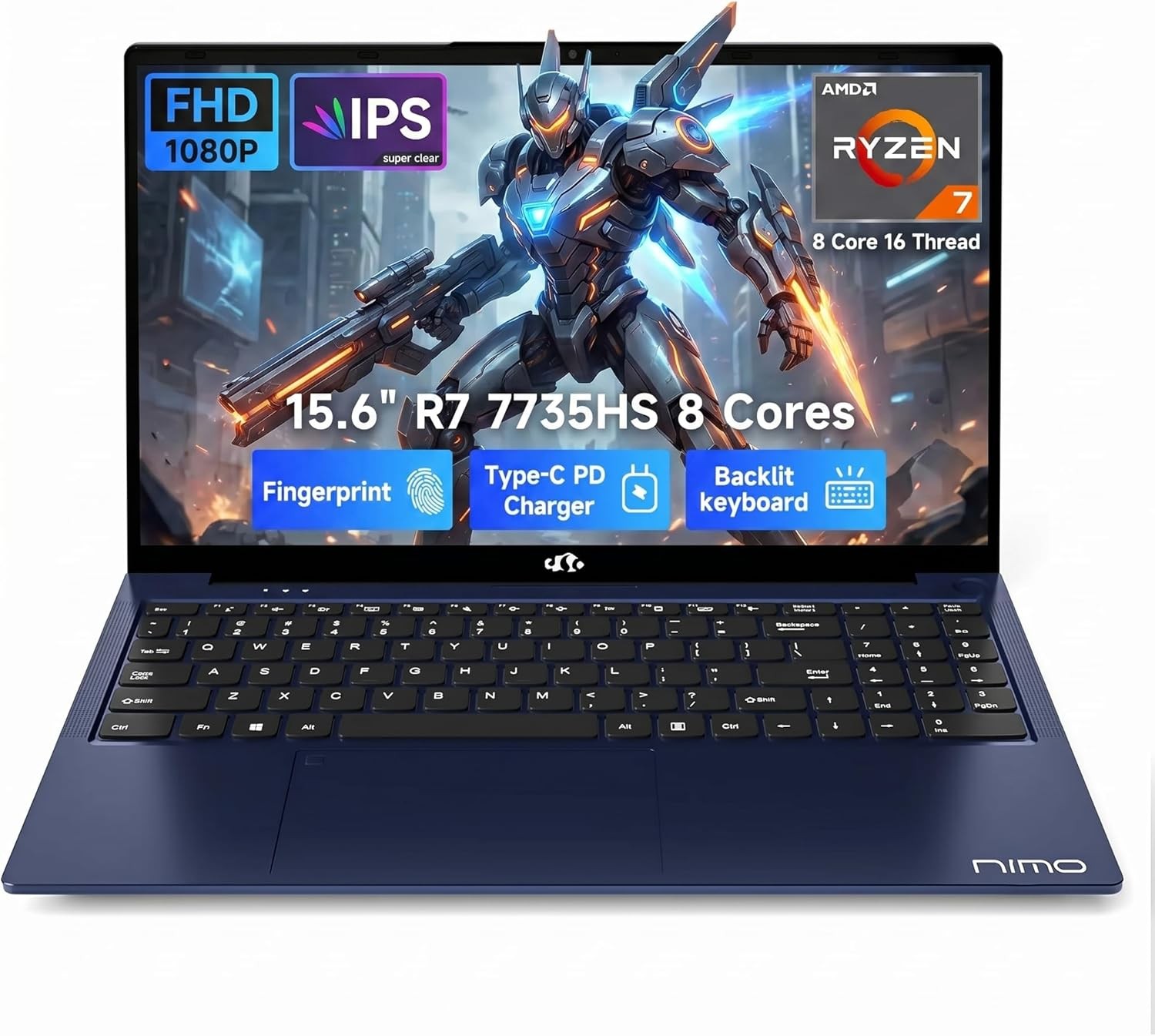 NIMO Gaming Laptop 15.6″, AMD Ryzen 7 7735HS 16GB DDR5 RAM, 512GB PCIe 4.0 SSD
