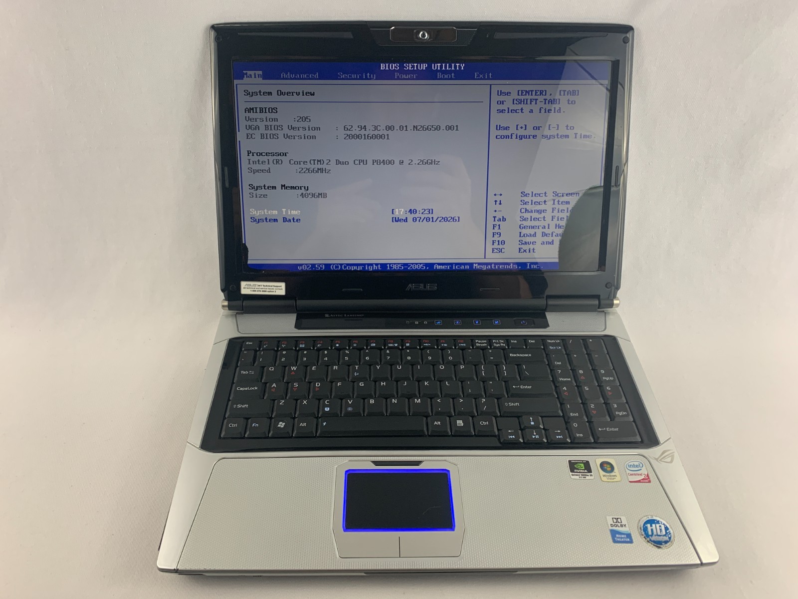 Asus ROG G50V Laptop For Parts/Repairs, Damaged Screen, No HDD, Good Battery