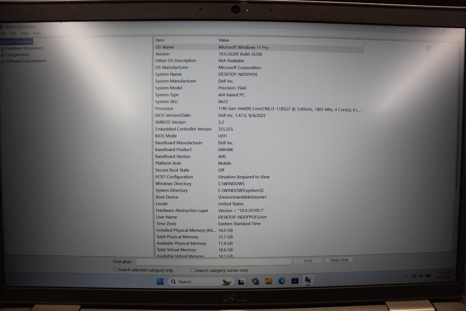 Dell Precision 3560 I7-1185 G7 512GB NvME SSD 16GB DDR4 Win11Pro* see desc