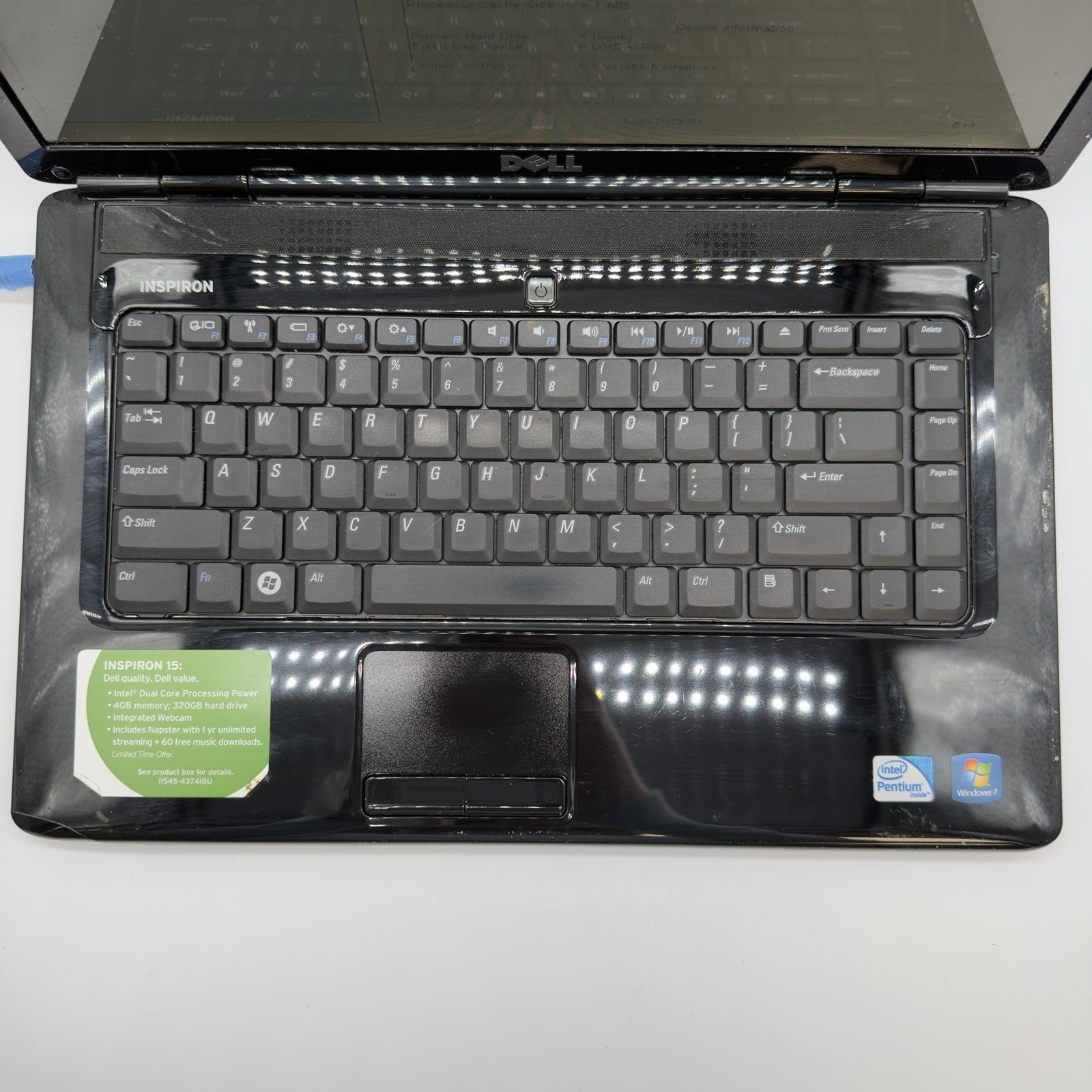 Dell Inspiron 1545 Intel Pentium Dual-Core T4300 2.1GHz No HDD, Bad Batt L18