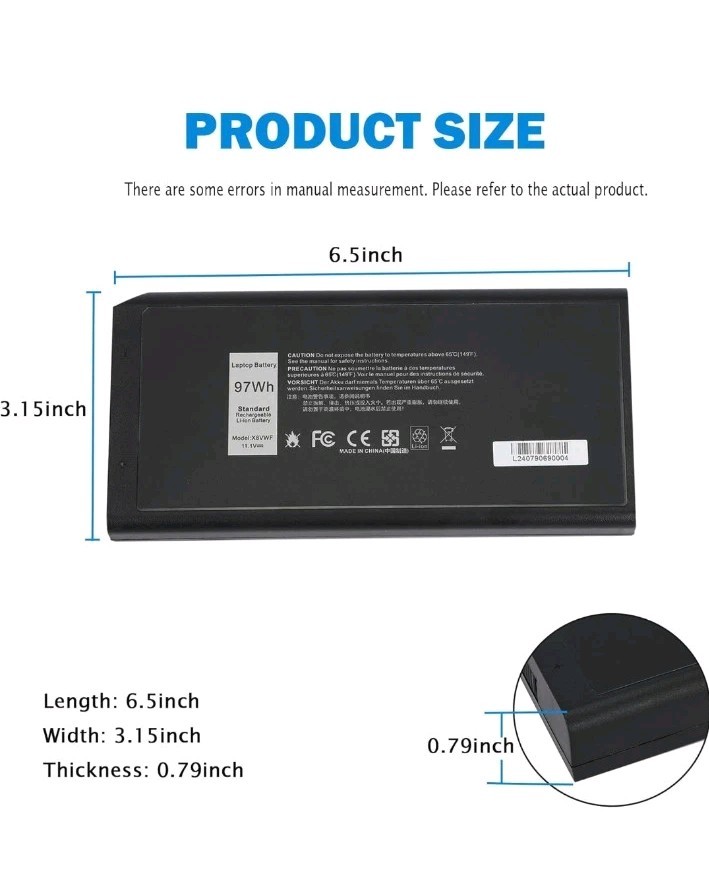 97Wh X8VWF CK2K1 Laptop Battery Replacement for Dell Latitude Rugged/Extreme