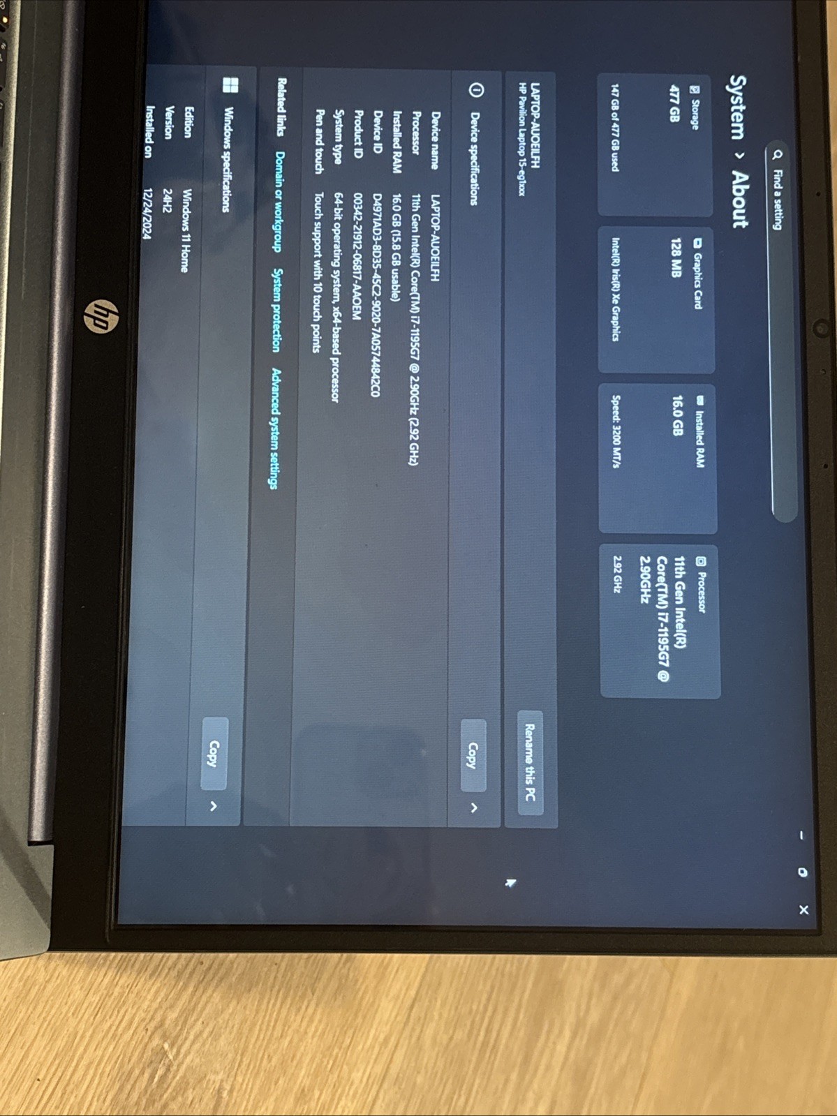 HP Pavilion 15T-EG100 15.6” (512GB SSD Intel Core i7-1195G7 5GHz 16GB RAM)…