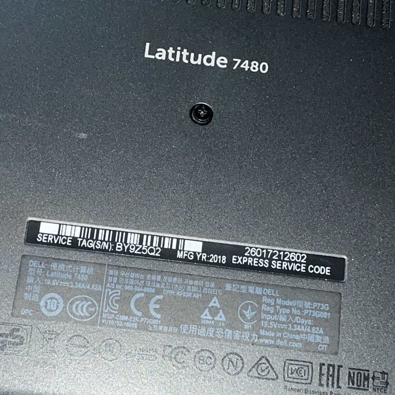 DELL LATITUDE 7480 INTEL CORE I7-7600U 2.80GHZ 8GB RAM NO HD ;