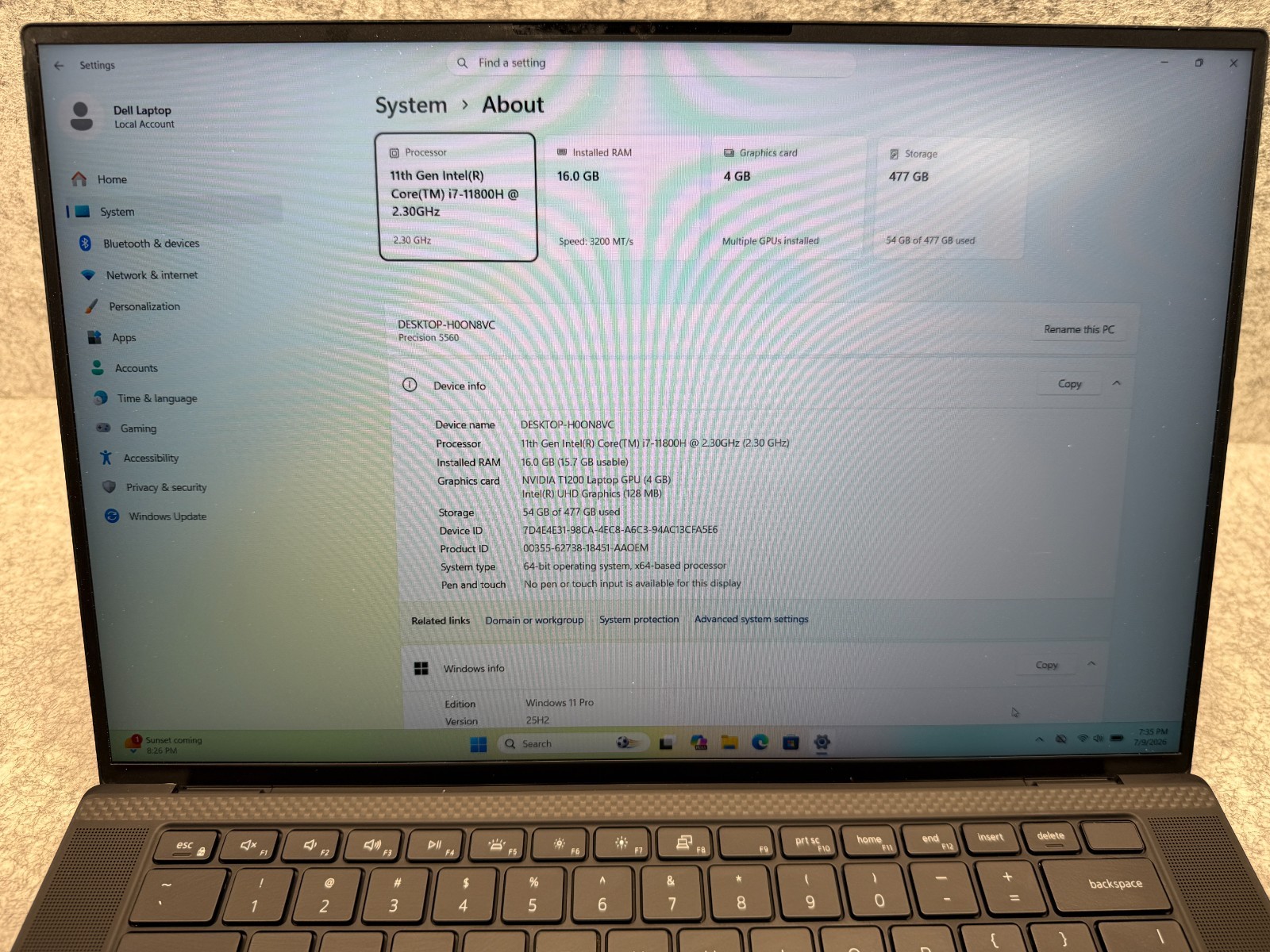 Dell Precision 5560 15.6″ 8-Core i7-11800H 16G 512G NVIDIA T1200 4G New Battery