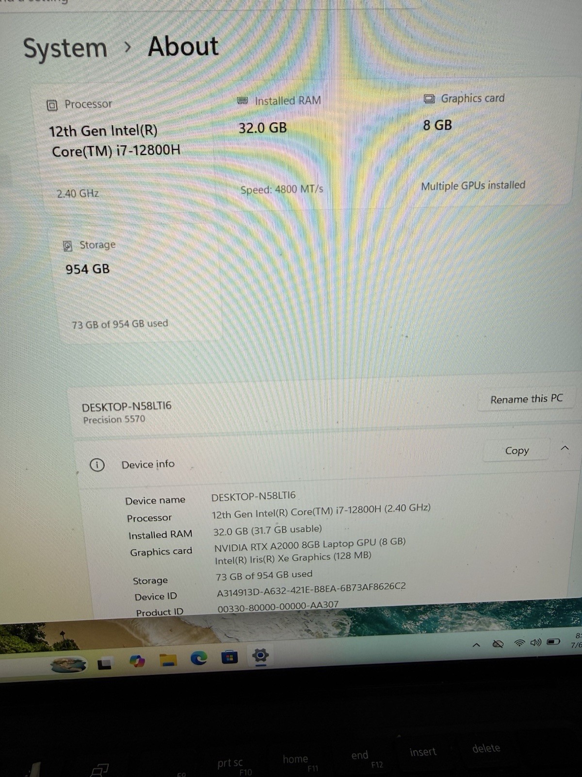 Dell Precision 5570 Workstation I7-12800H, 32GB RAM, NVIDIA RTX A2000, 8GB