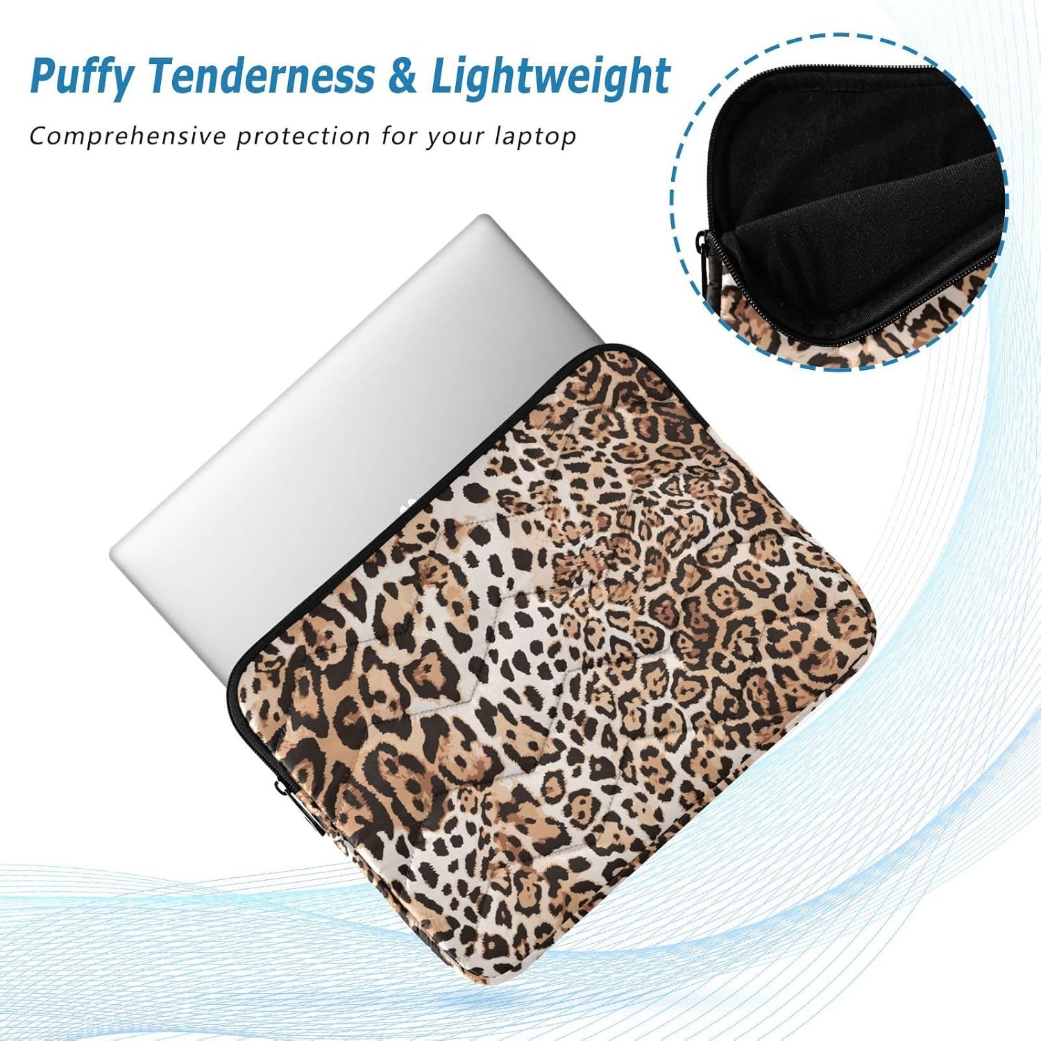 Laptop Sleeve Bag Case for 14 inch Leopard Skin Beige Portable Carrying Bag