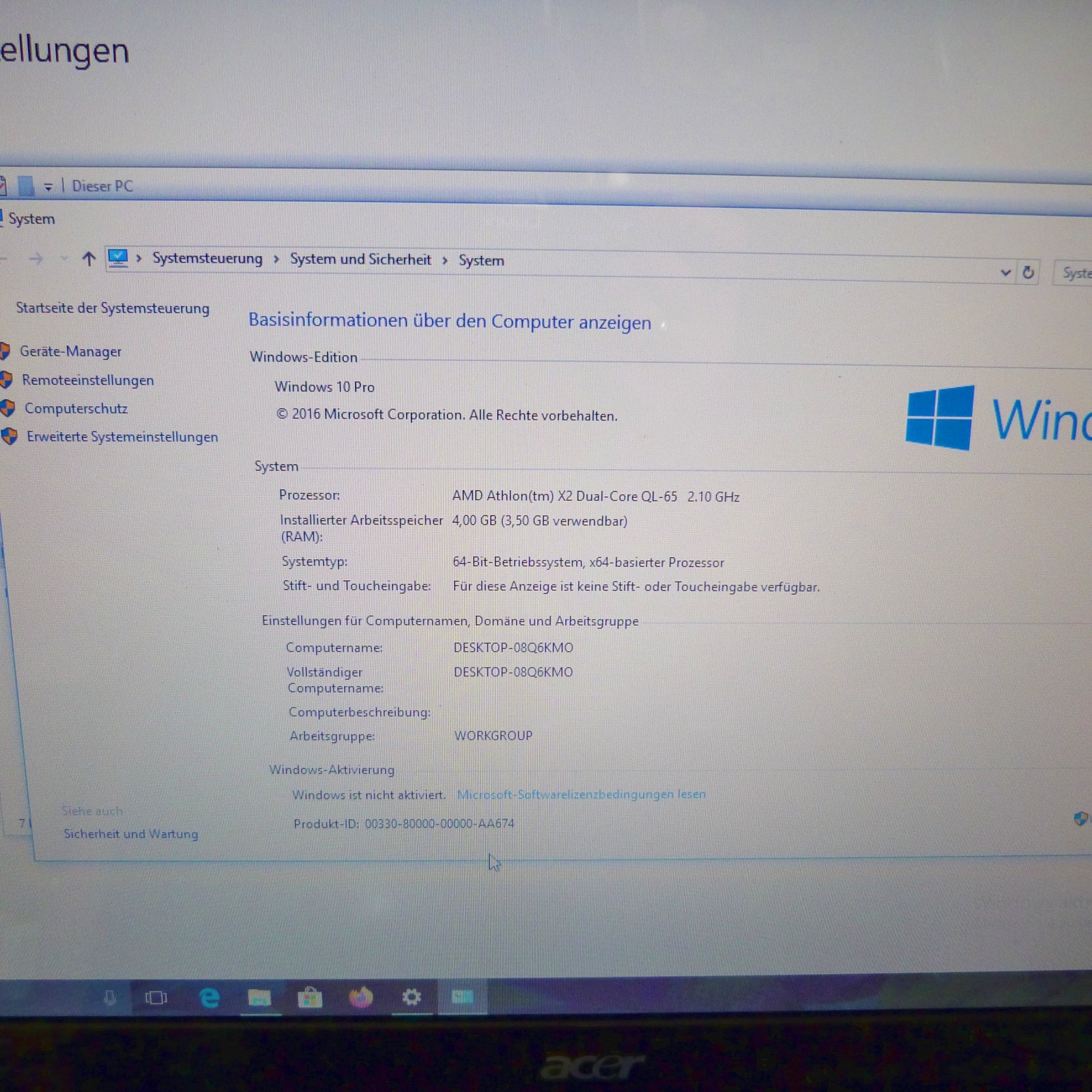 Acer 8530 Cinema Monster 18″ HDPLUS GEMSTONE I 1TB SSD Windows 10 PRO 4GB RAM
