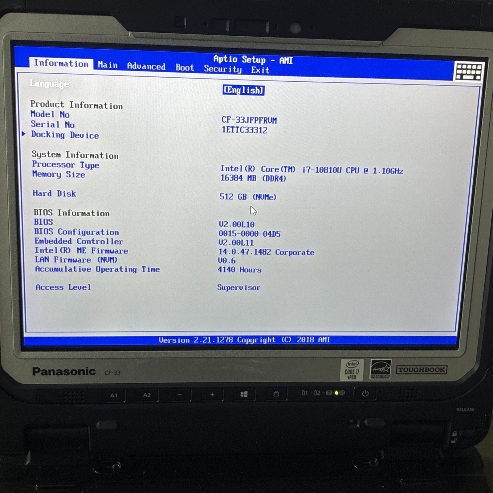 Panasonic Toughbook CF-33 i7-10810U 16GB RAM 512GB SSD Touchscreen 4G LTE