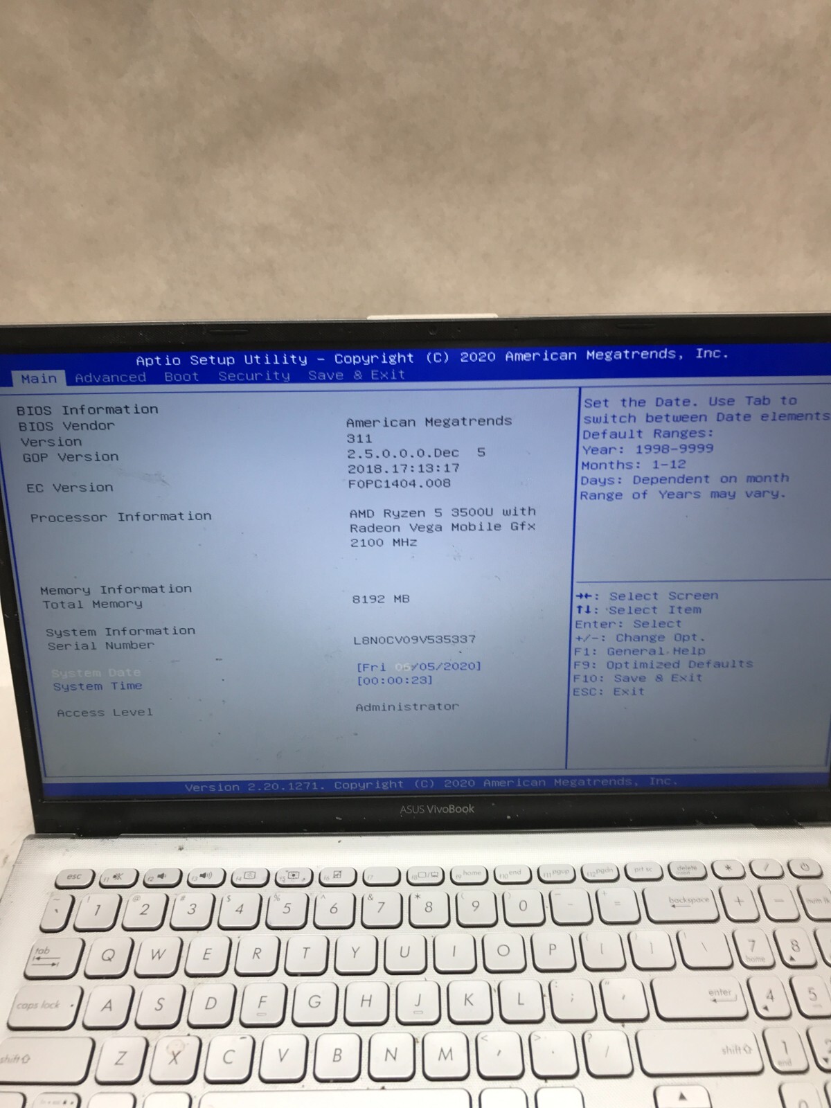 Asus X512D 15″ Laptop AMD Ryzen 5 3500U 2.1GHz Radeon Vega 8GB RAM NO SSD/OS -DW
