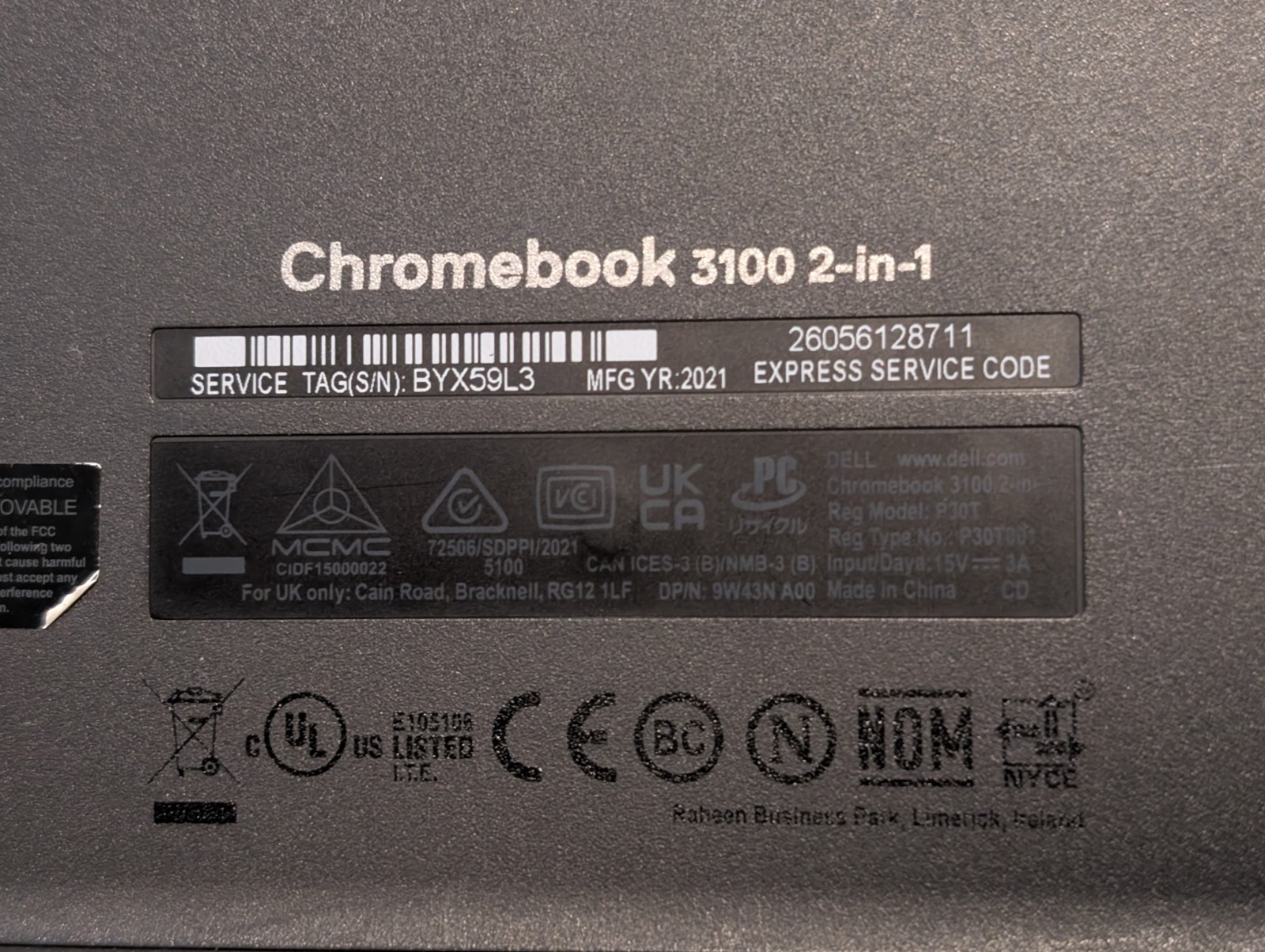 Lot Of 10 Dell 3100 2 In 1 Touch Chromebooks and Charger Intel Celeron, 2.80 GHz