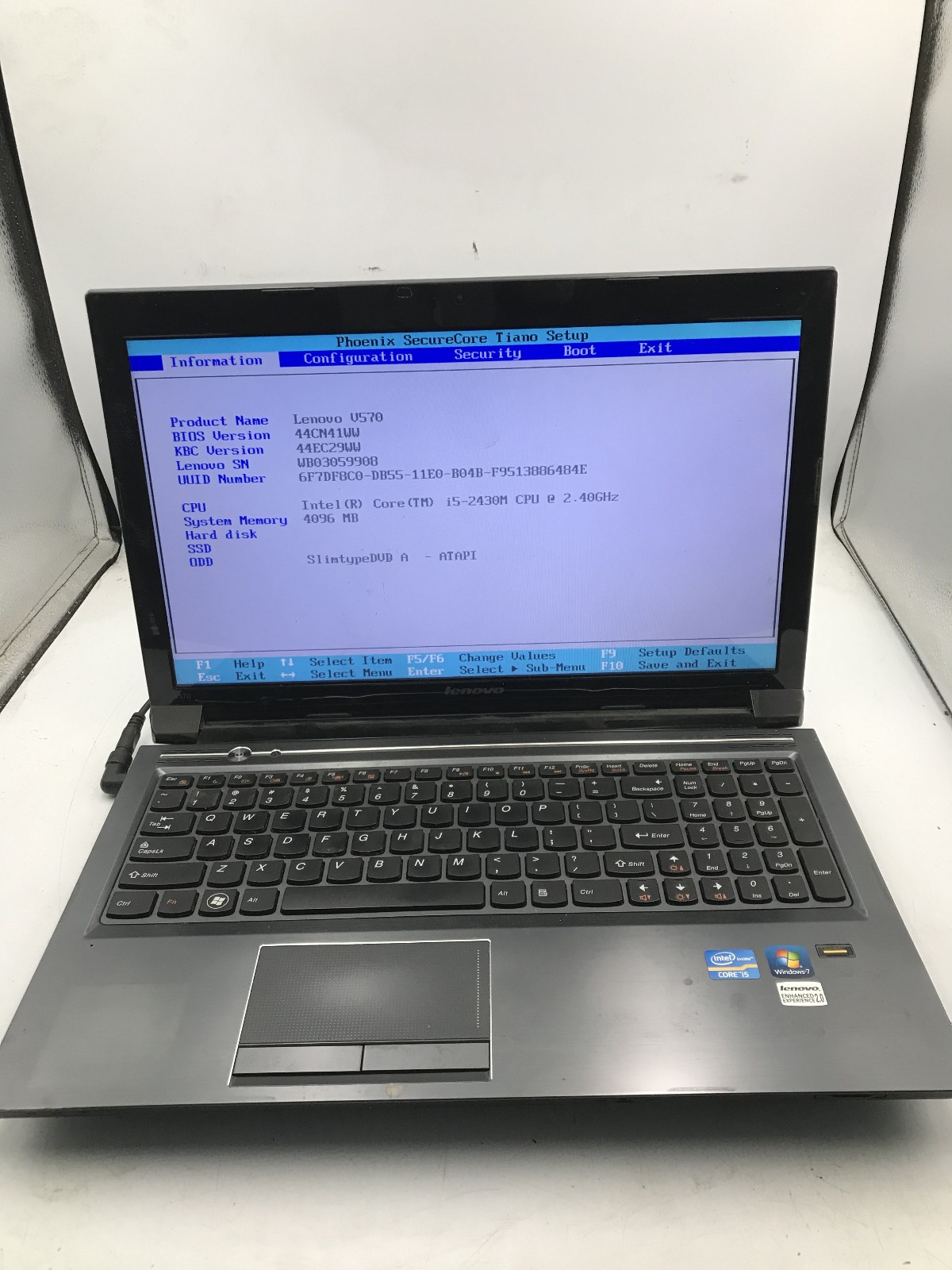 LENOVO V570 LAPTOP – BOOTS TO BIOS – INTEL I5 2430M – NO RAM – READ DESCRIP – BB