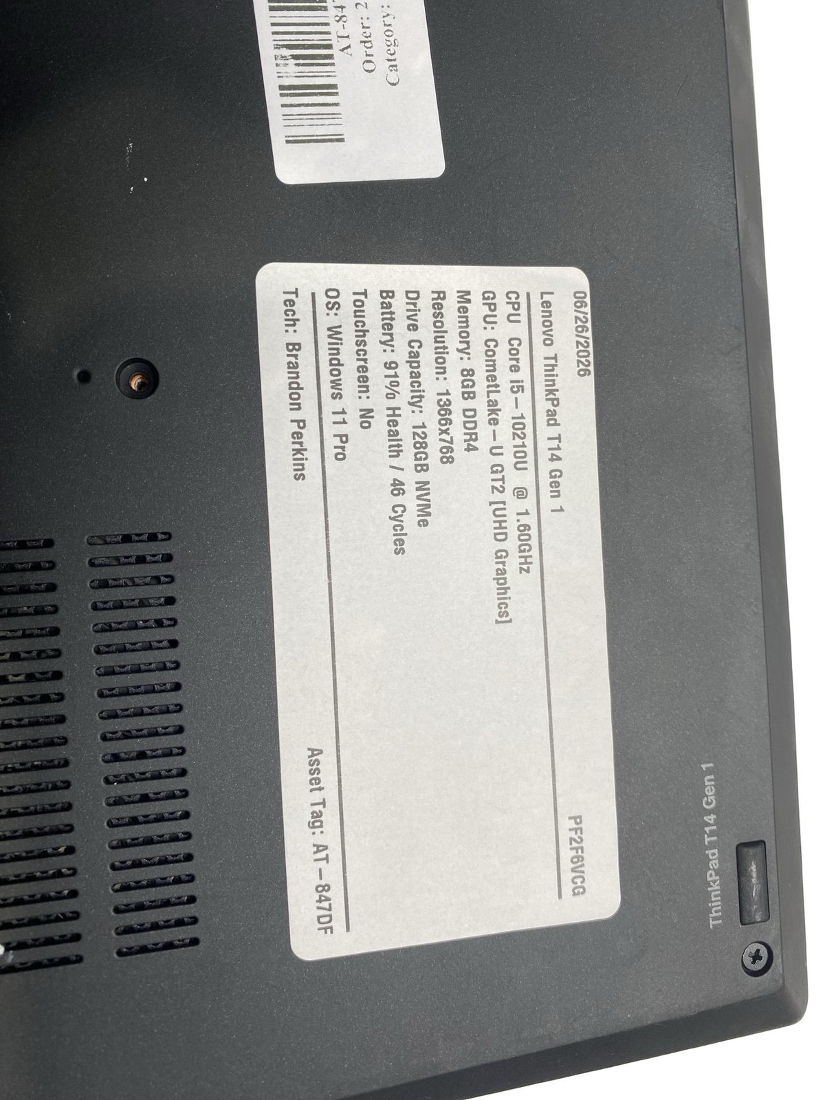 Lenovo ThinkPad T14 Gen 1 Core i5 10210U 8GB 128GB Win11Pro Battery inc Grade C