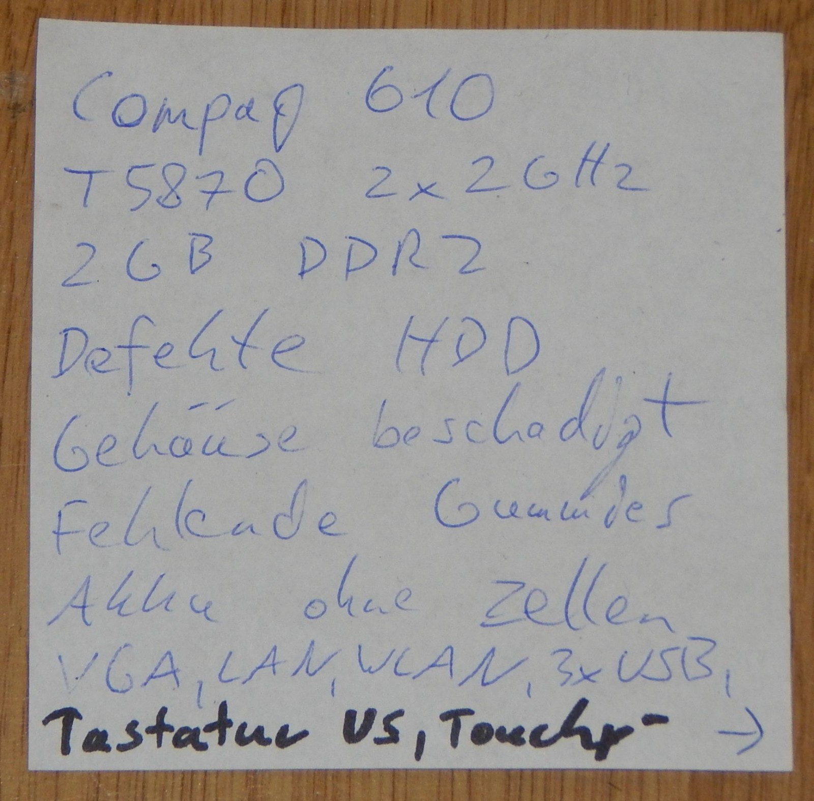 ❌ FAULTY/DAMAGE ❌ Notebook Laptop Compaq 610 T5870 2x 2Ghz Battery Faulty No HDD