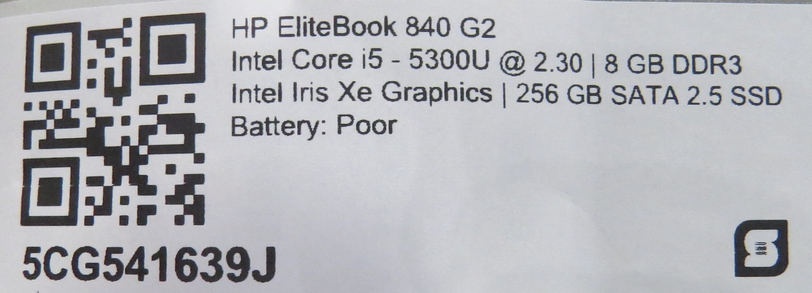 HP EliteBook 840 G2 | i5-5300U @ 2.3GHz | 8GB DDR3 | 256GB SSD | No OS