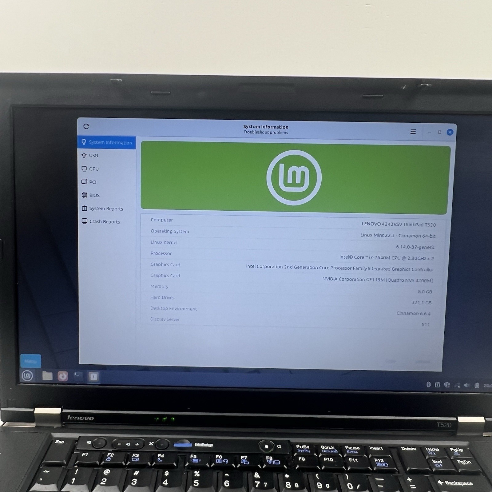 Lenovo ThinkPad T520 Intel i7-2640M 8GB 320GB HDD Linux Mint OS w/ Charger|ELP83