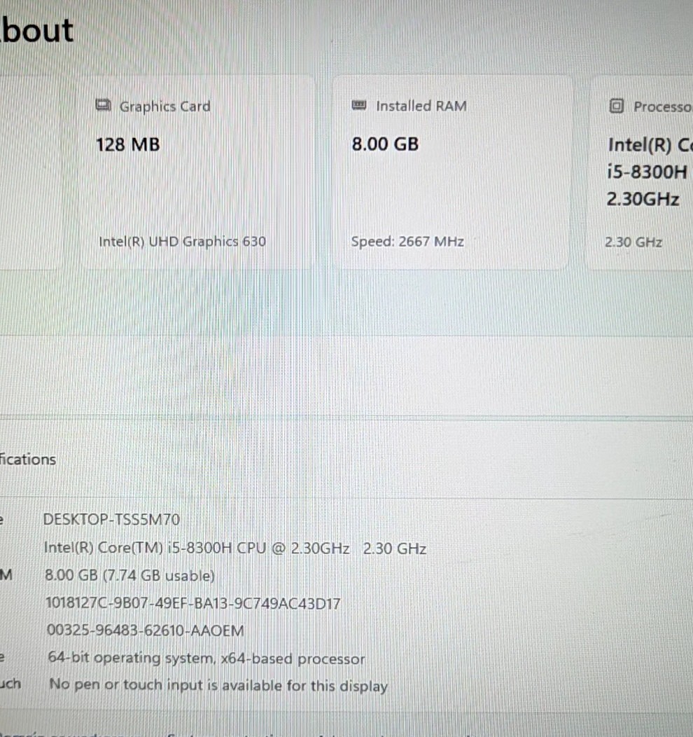 Dell XPS 15 9570 Intel Core i5-8300H 2.3GHz 8GB RAM 256GB NVMe