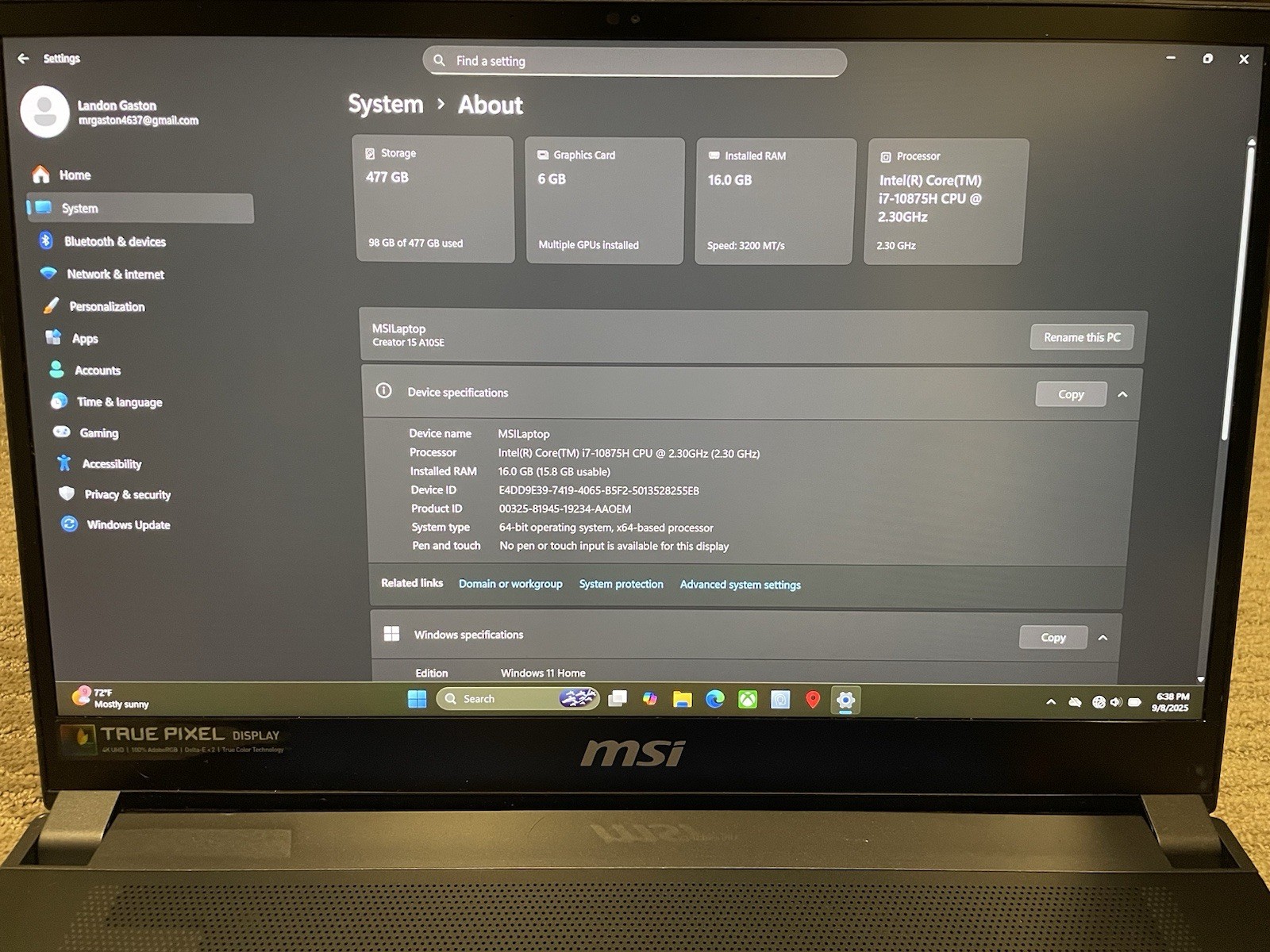 MSI Creator 15 Gaming Laptop