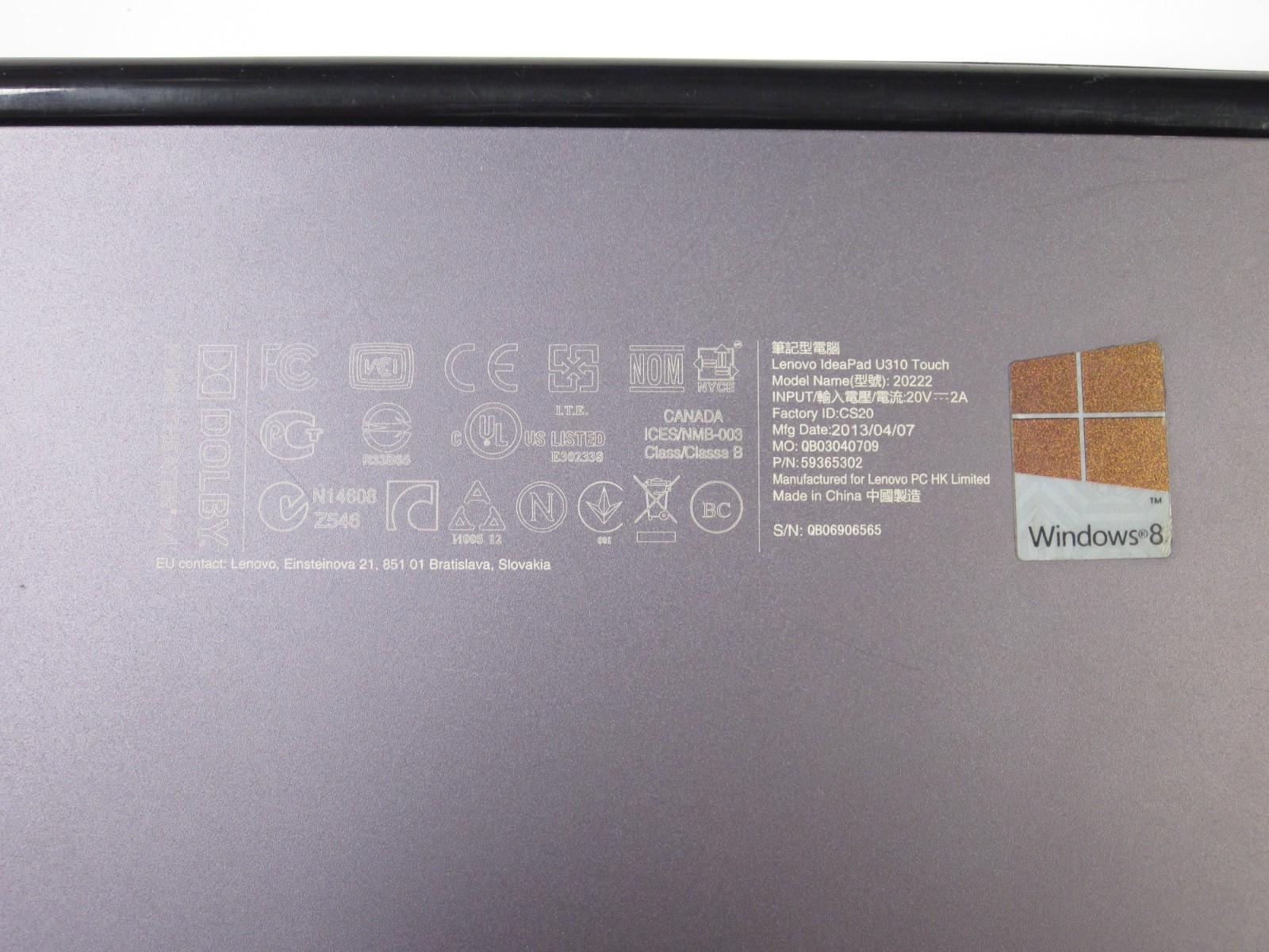 Lenovo IdeaPad U310 Touch Intel Core i5-3337U 1.8GHz 4GB RAM 500GB HD Win10