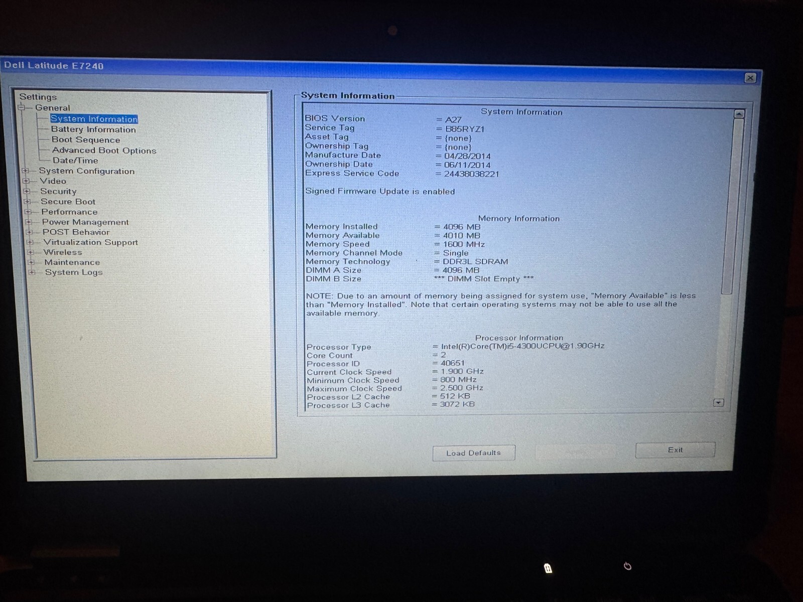 Dell Latitude E7240 i5-4300@1.9Ghz 4Gb 256ssd Fair battery (read description)