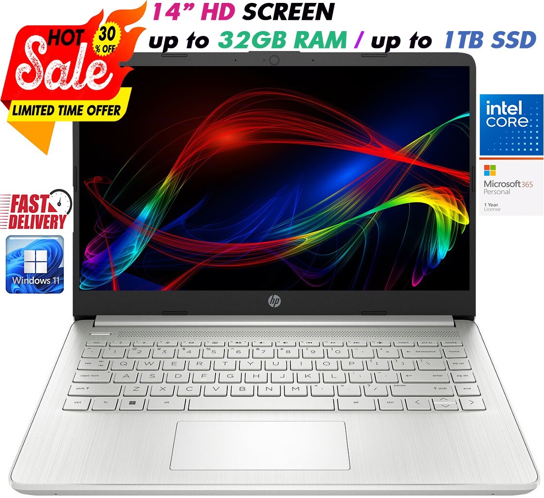 Newest HP Slim Laptop 14″ 4-Core Intel Pentium Upto 32GB RAM & 1TB SSD, Win 11