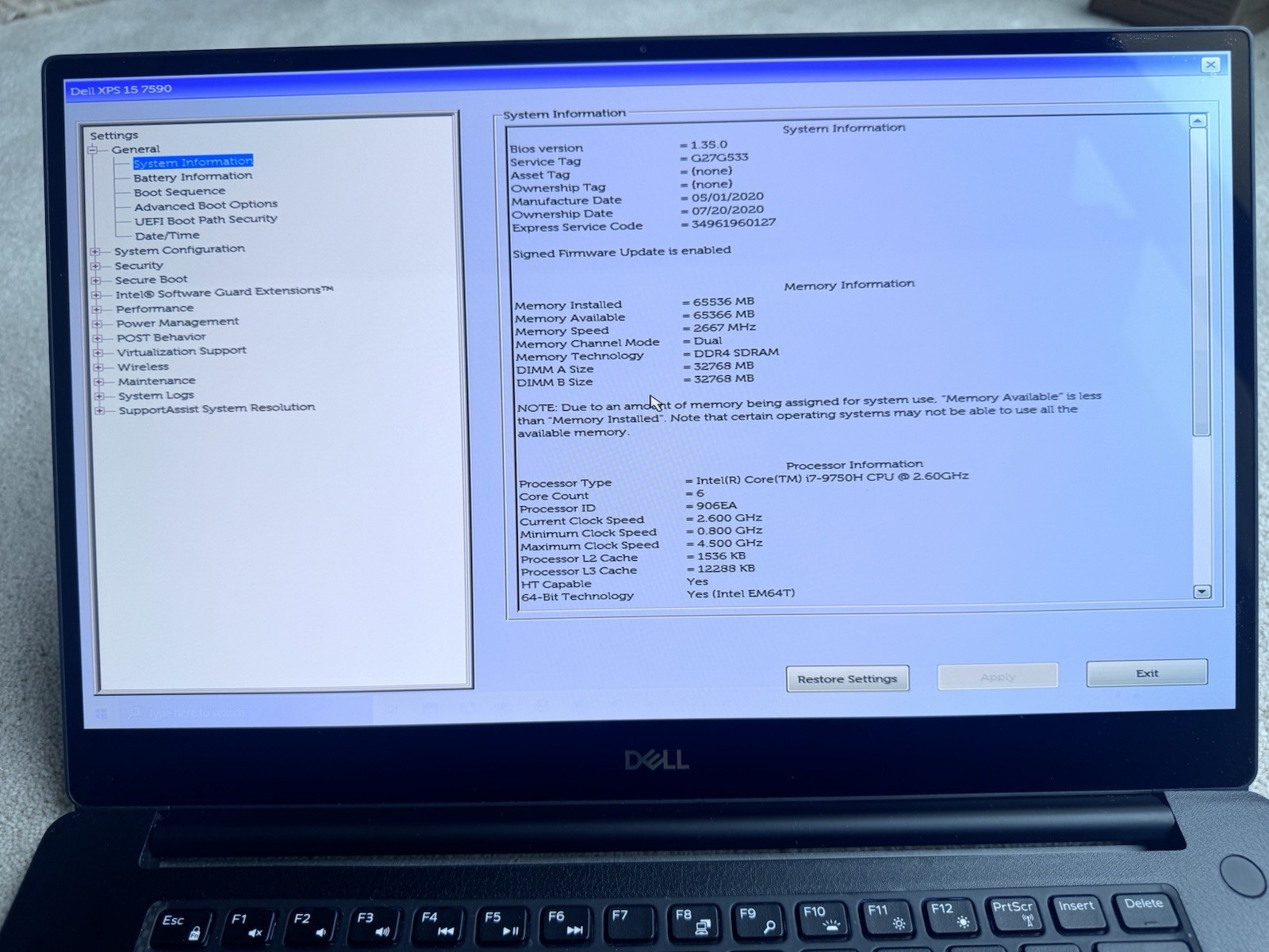 Dell XPS 15 7590, 4k OLED, GTX 1650, i7-9750H, 64GB DDR4 1TB SSD