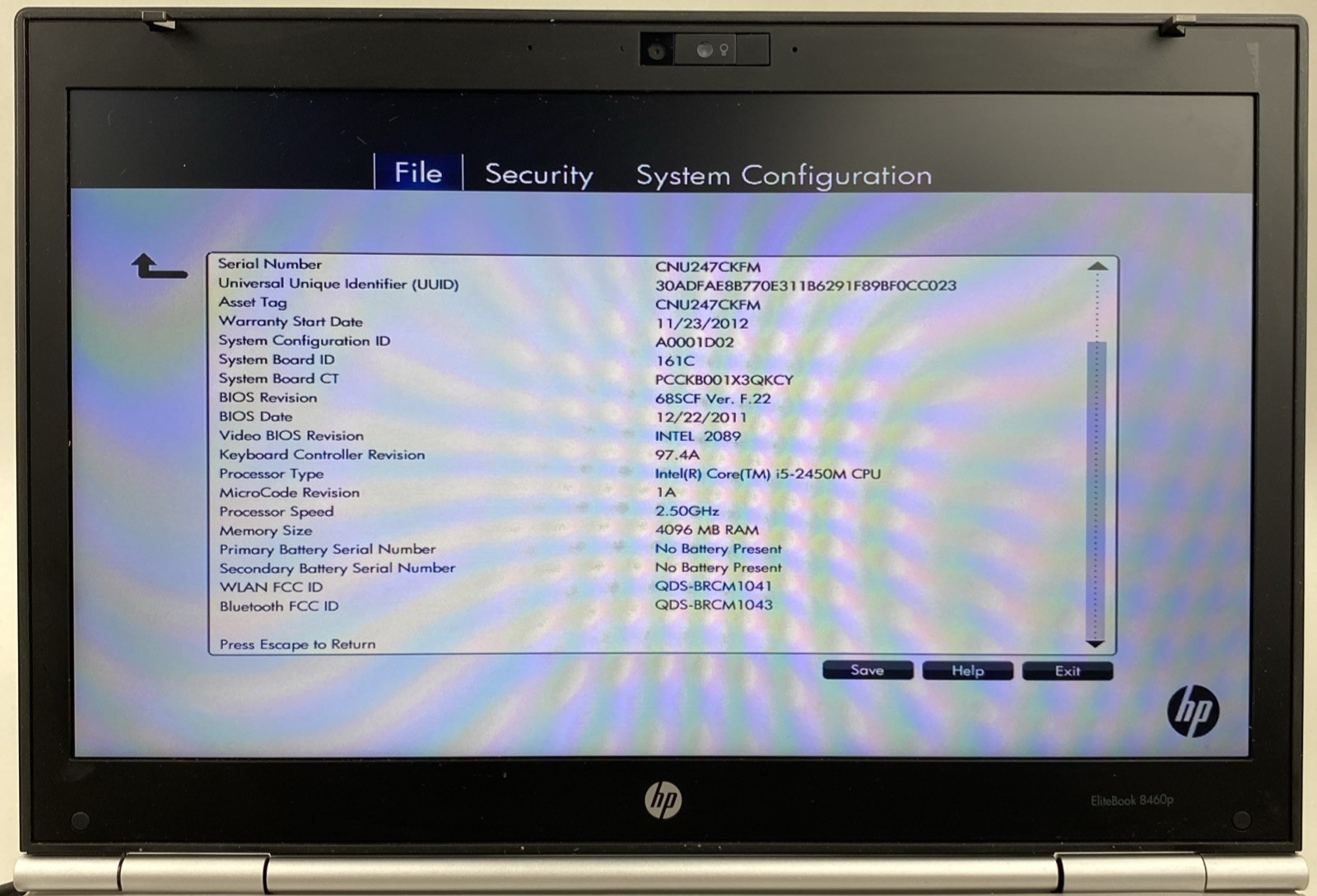 HP EliteBook 8460p Core i5-2450M 2.50GHz 4GB RAM 14.0″ No Battery No HDD No OS