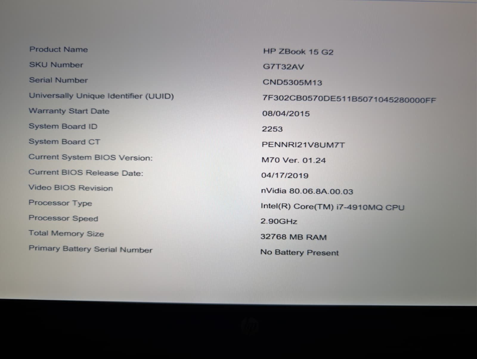 HP ZBook 15 G2 | i7-4910MQ 4th 32GB RAM NO SSD | NVIDIA K2100M | Backlit