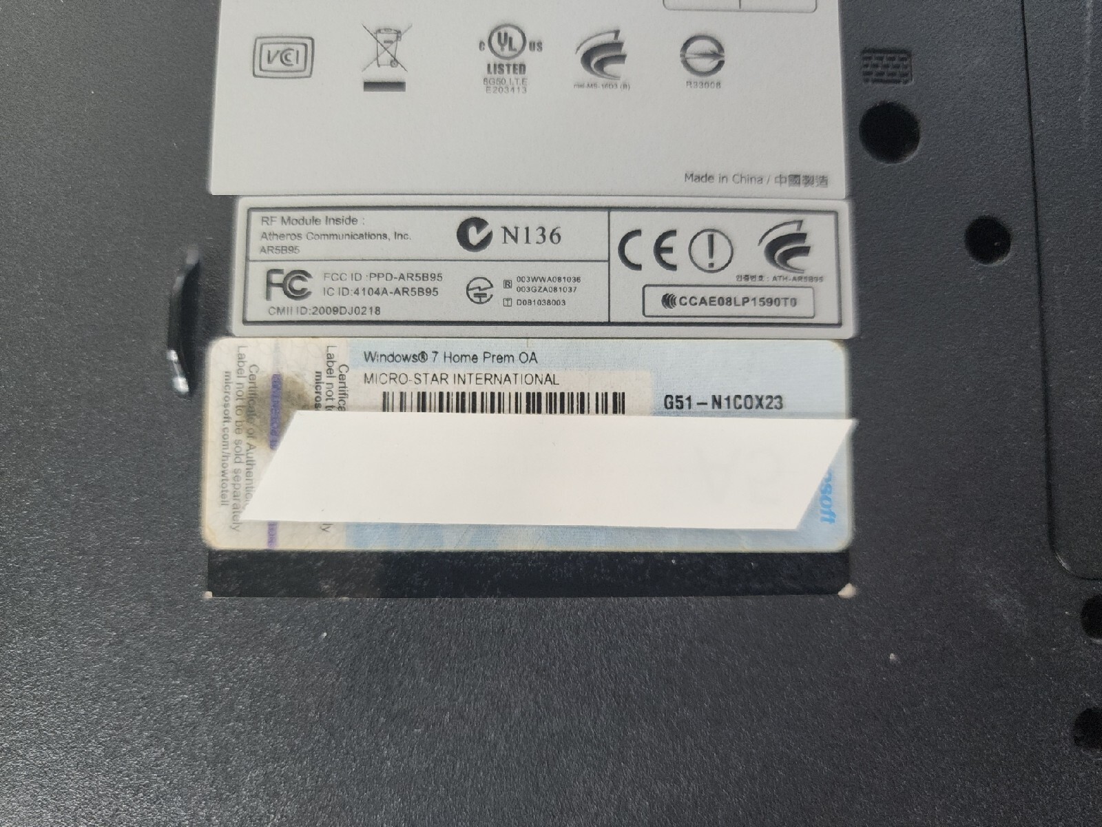 MSI MS-16D3 Laptop 15.6″ Intel Core i5 M460@2.53ghz 4gb No Hdd/caddy READ